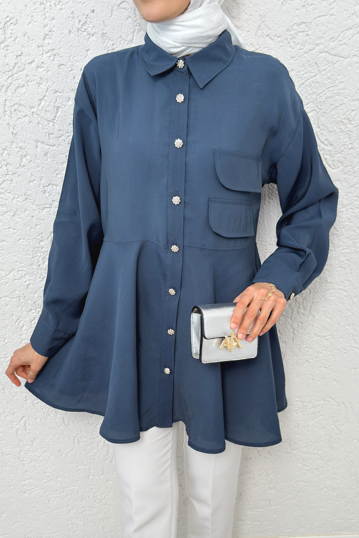 Çift Kapaklı Uzun Tunik 2277 - İNDİGO |  