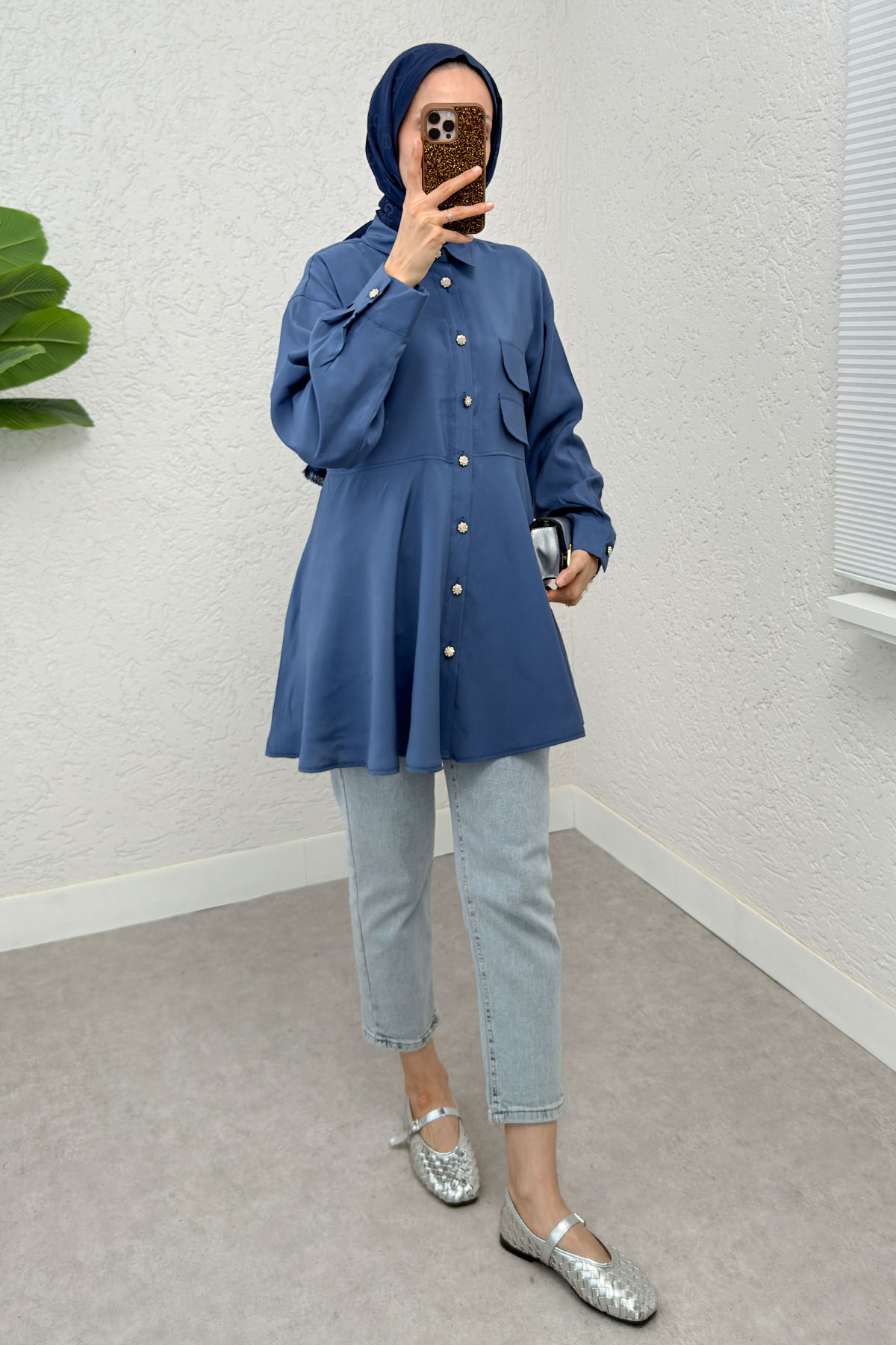 Çift Kapaklı Uzun Tunik 2277 - İNDİGO |  
