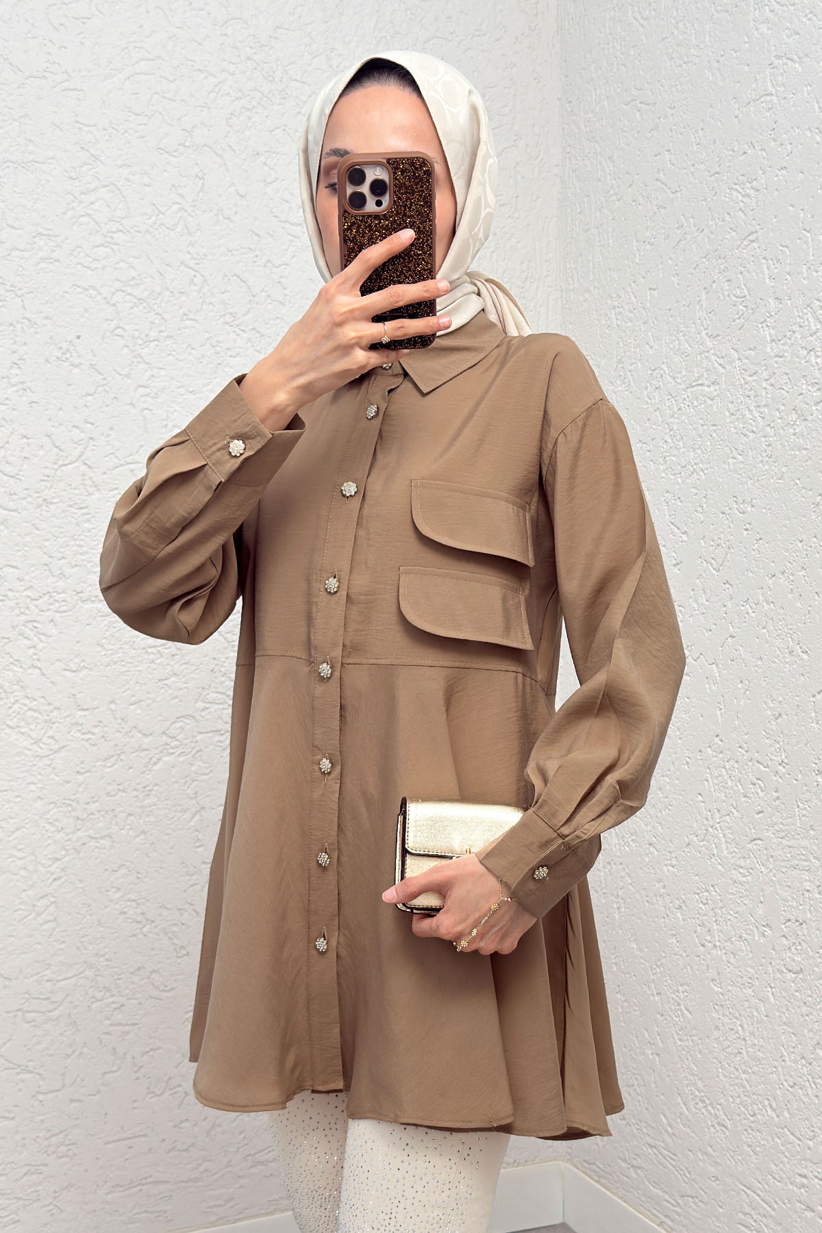 Çift Kapaklı Uzun Tunik 2277 - SÜTLÜ KAHVE |  