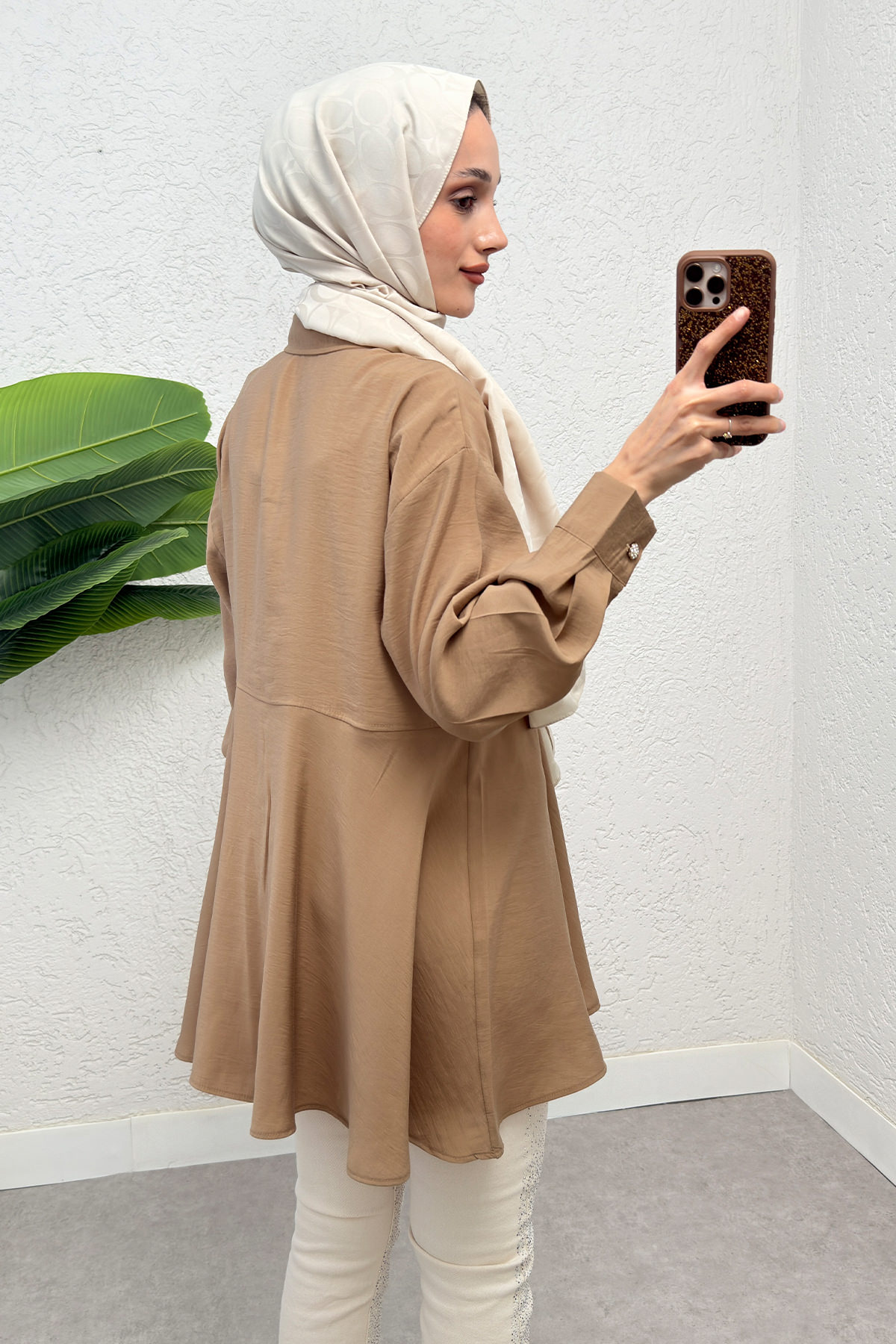 Çift Kapaklı Uzun Tunik 2277 - SÜTLÜ KAHVE |  