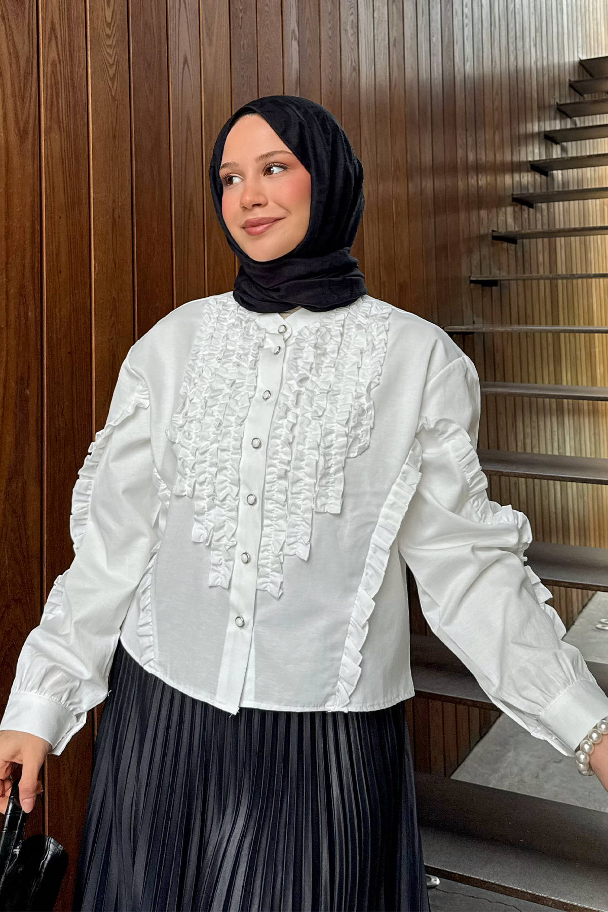 Fırfır Detaylı Gömlek 2287 - BEYAZ |  