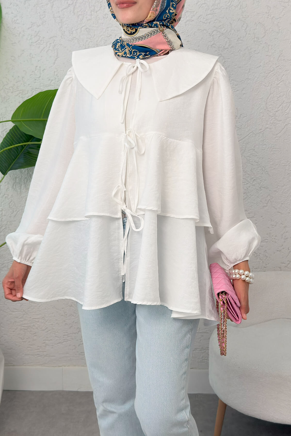 İp Bağcıklı Kat Kat Kimono 2289 - BEYAZ |  