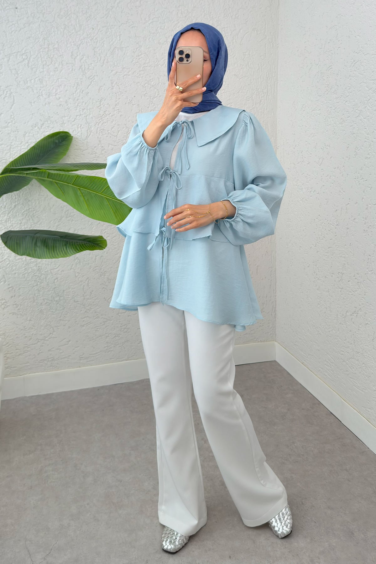 İp Bağcıklı Kat Kat Kimono 2289 - BEBE MAVİSİ | zenne.com 