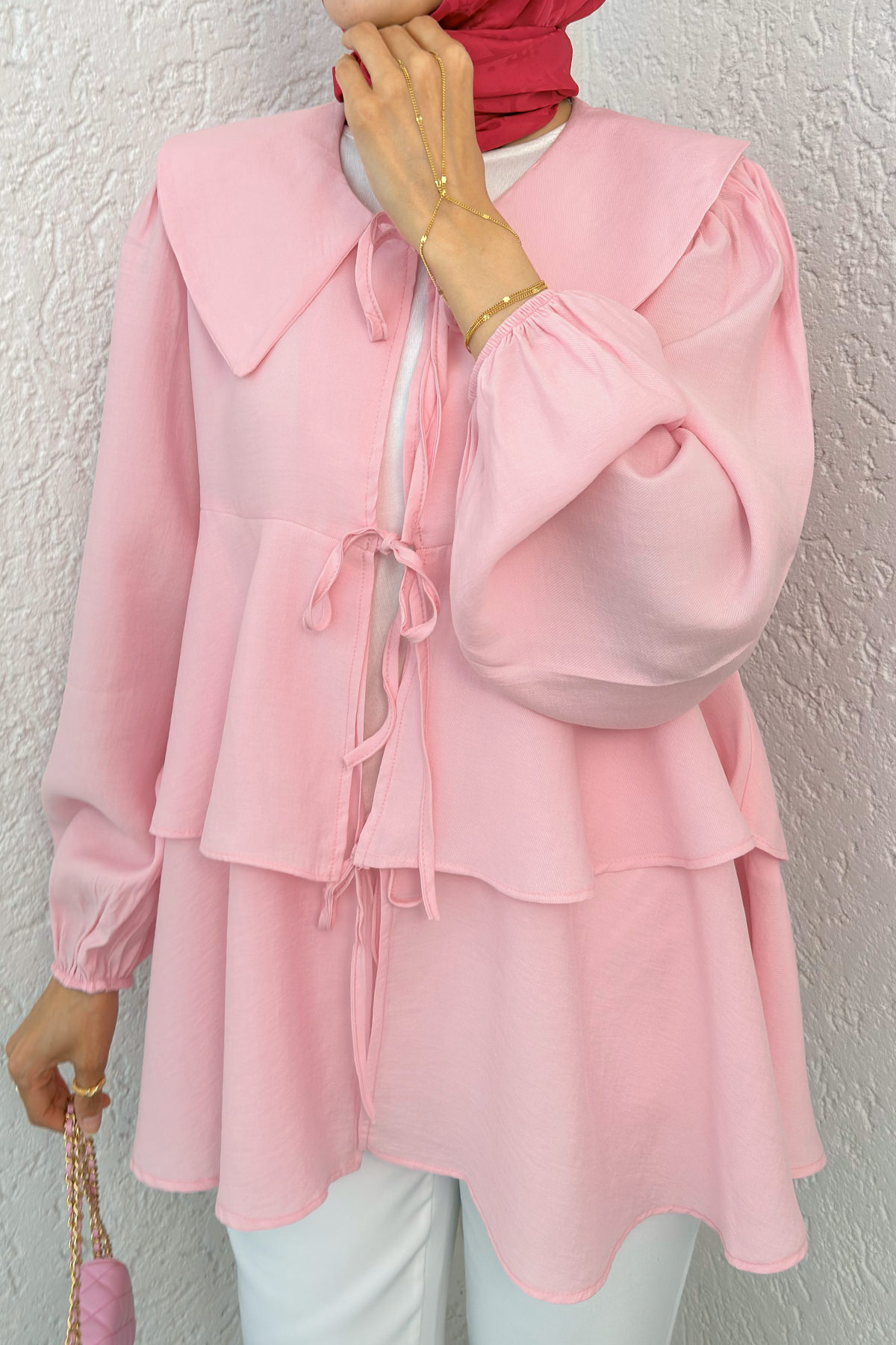 İp Bağcıklı Kat Kat Kimono 2289 - PEMBE |  