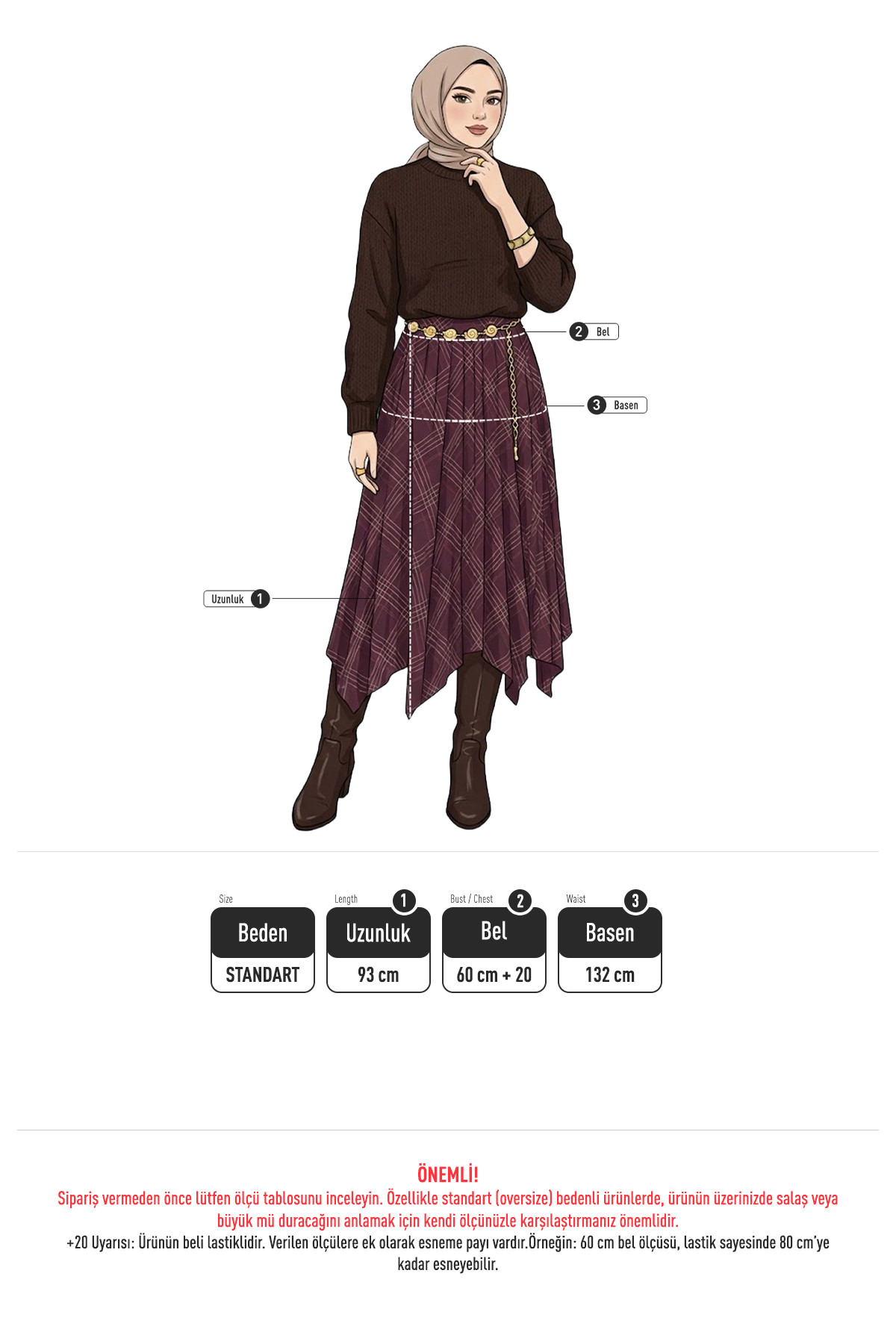 Asimetrik Kesim Desenli Şifon Etek 4151 - KAHVERENGİ |  