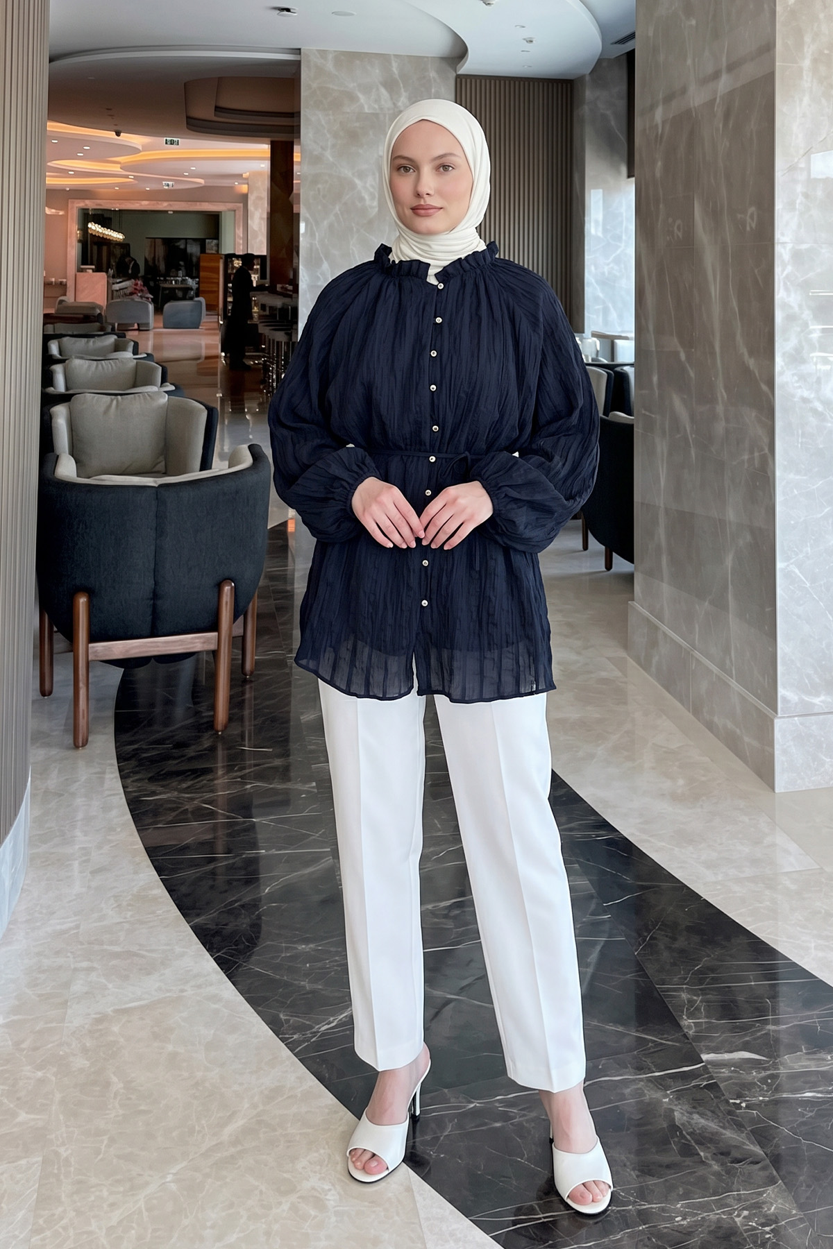 Birit Detaylı Gömlek Y0122 - LACİVERT |  