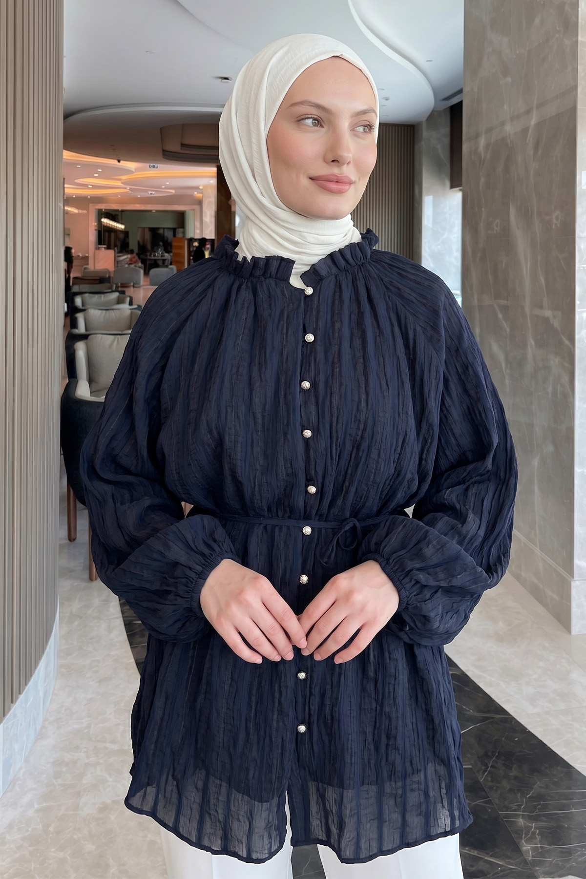 Birit Detaylı Gömlek Y0122 - LACİVERT |  