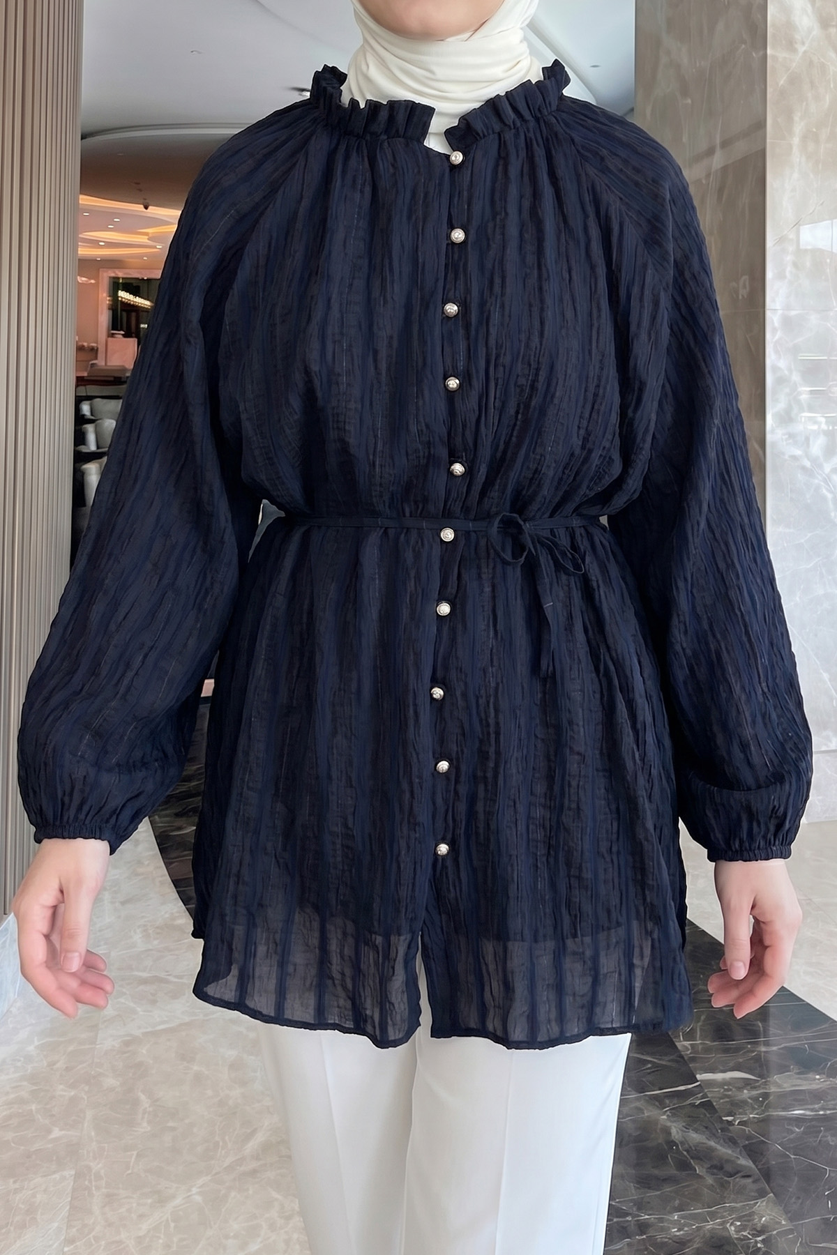 Birit Detaylı Gömlek Y0122 - LACİVERT |  