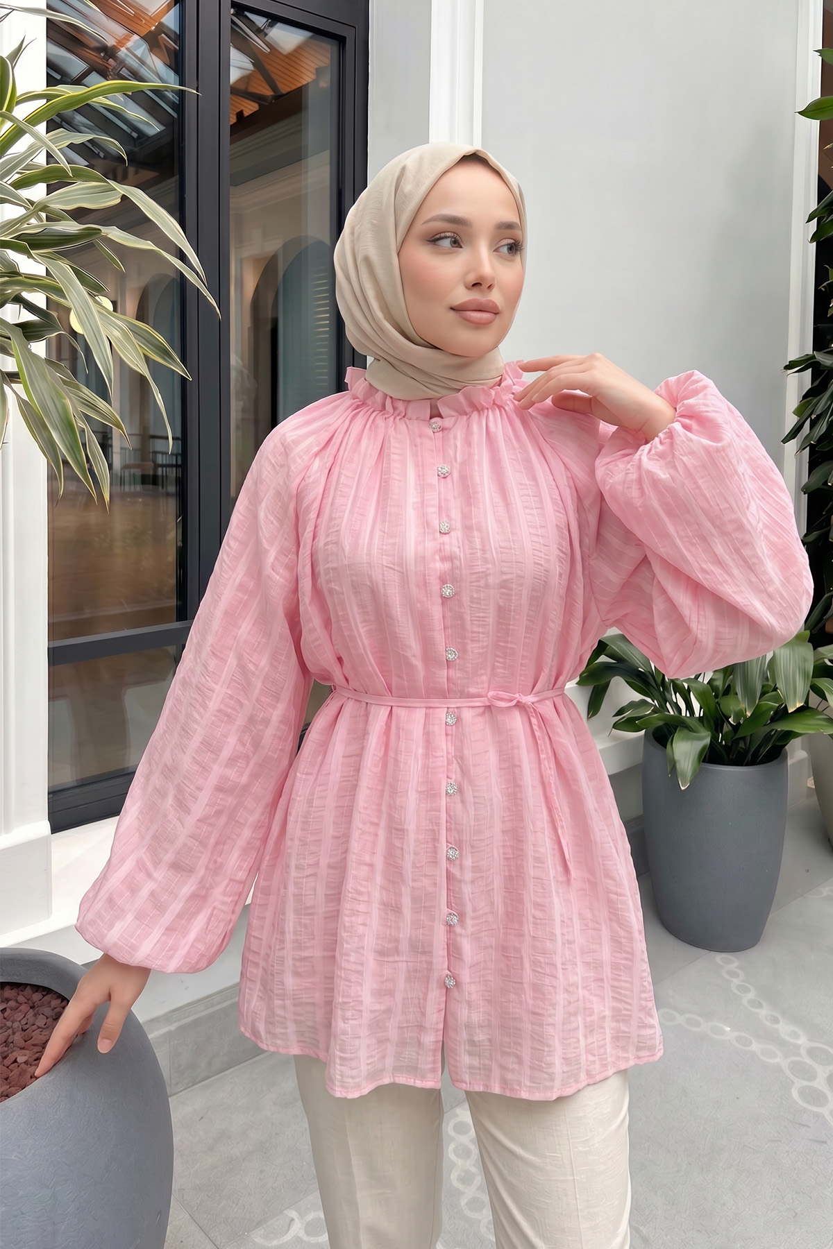 Birit Detaylı Gömlek Y0122 - PEMBE |  
