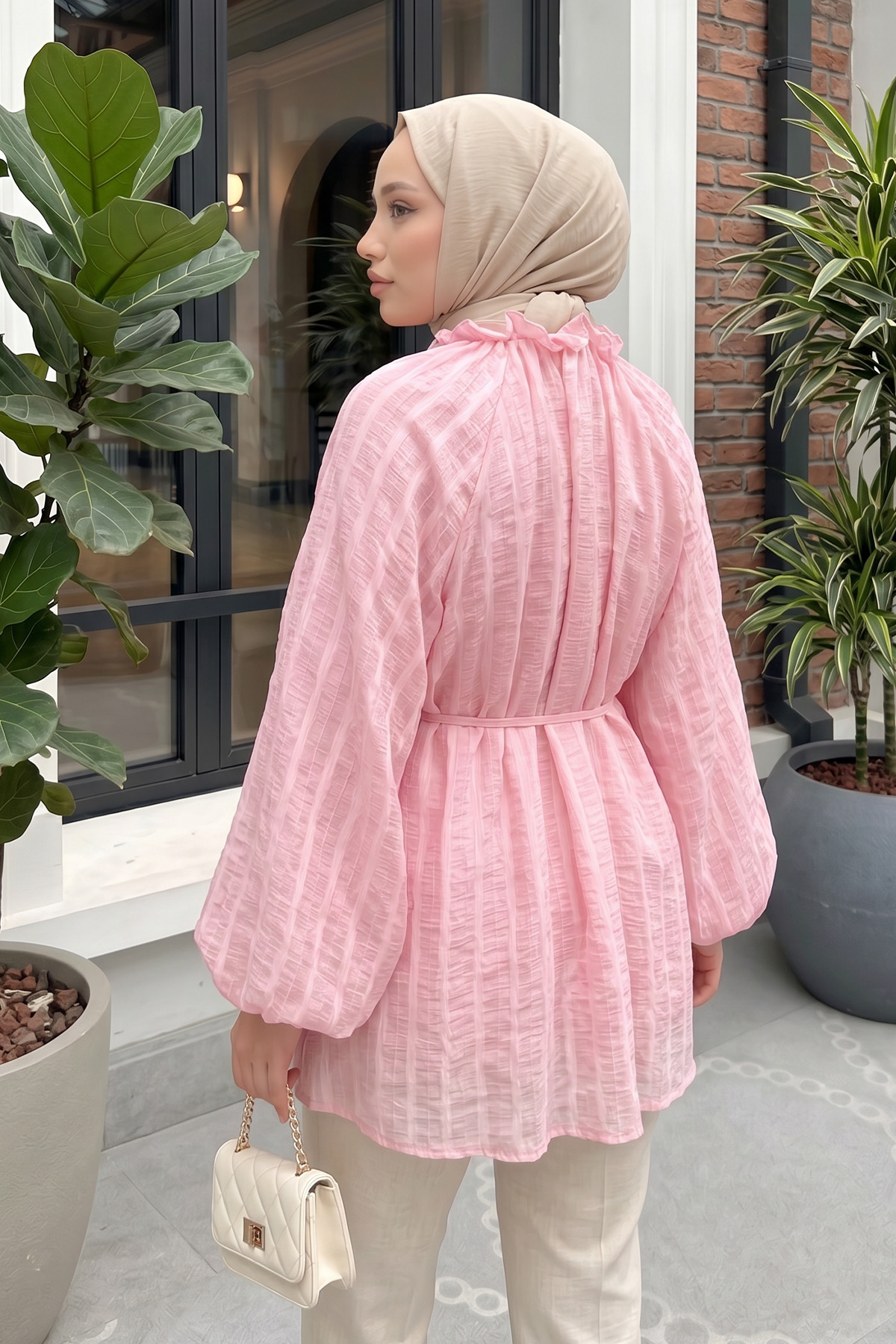 Birit Detaylı Gömlek Y0122 - PEMBE |  