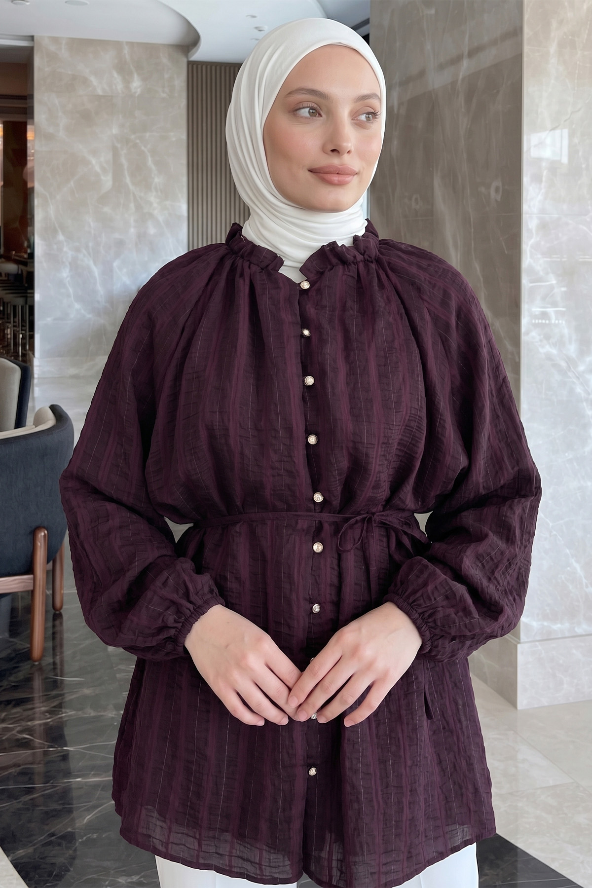 Birit Detaylı Gömlek Y0122 - MÜRDÜM |  