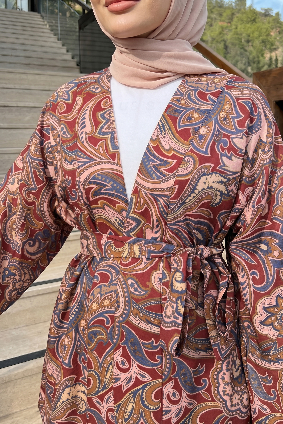 Etnik Desen Kimono 23751 - BORDO |  