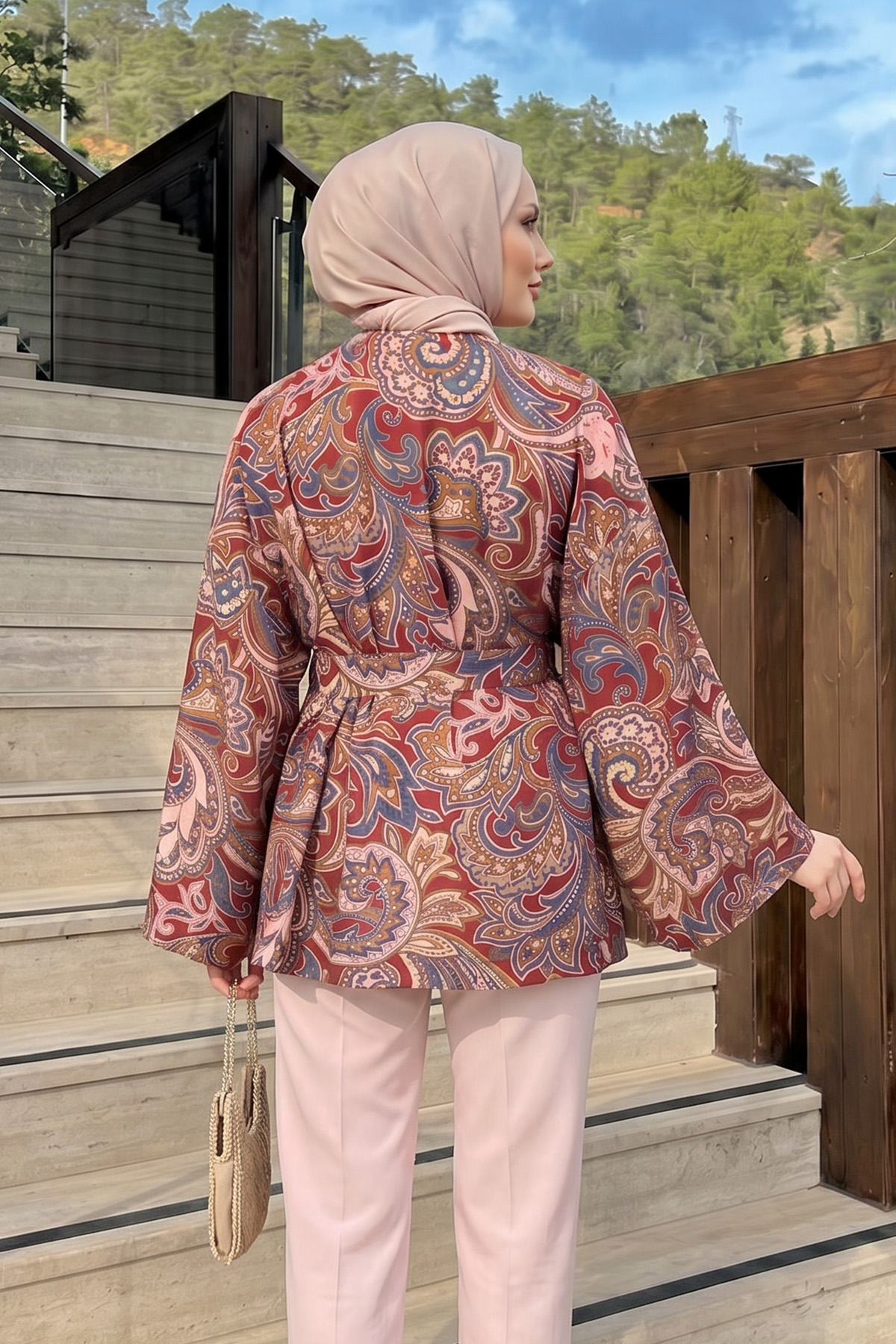 Etnik Desen Kimono 23751 - BORDO |  