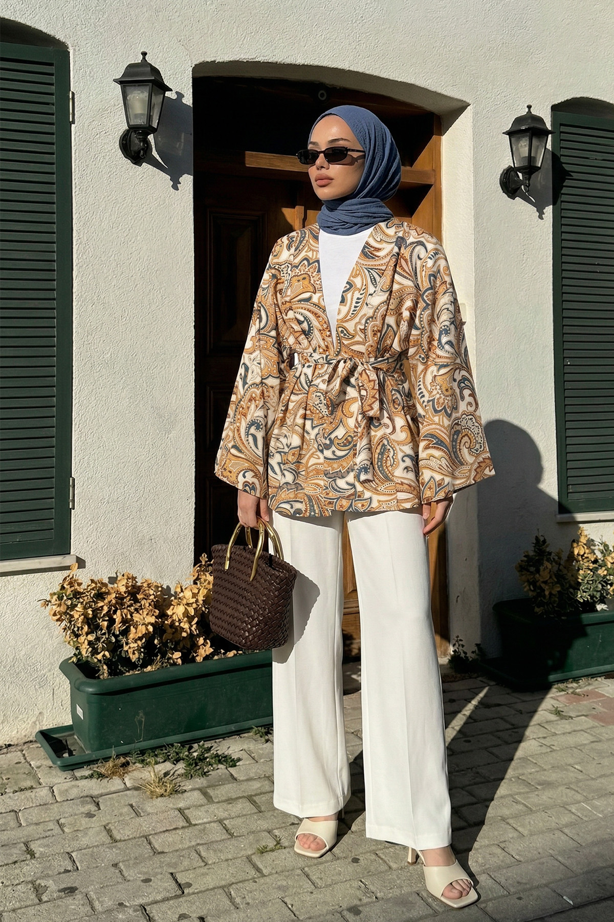 Etnik Desen Kimono 23751 - KREM |  