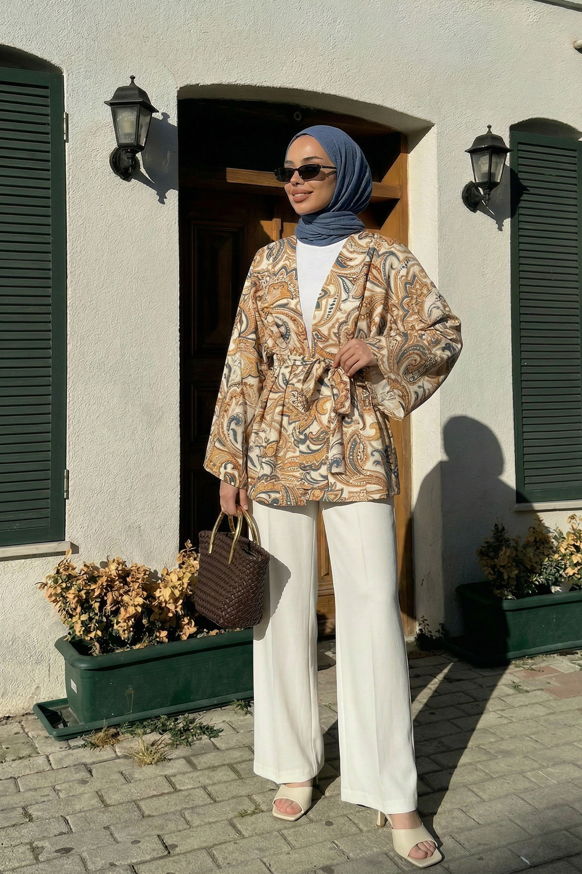 Etnik Desen Kimono 23751 - KREM |  