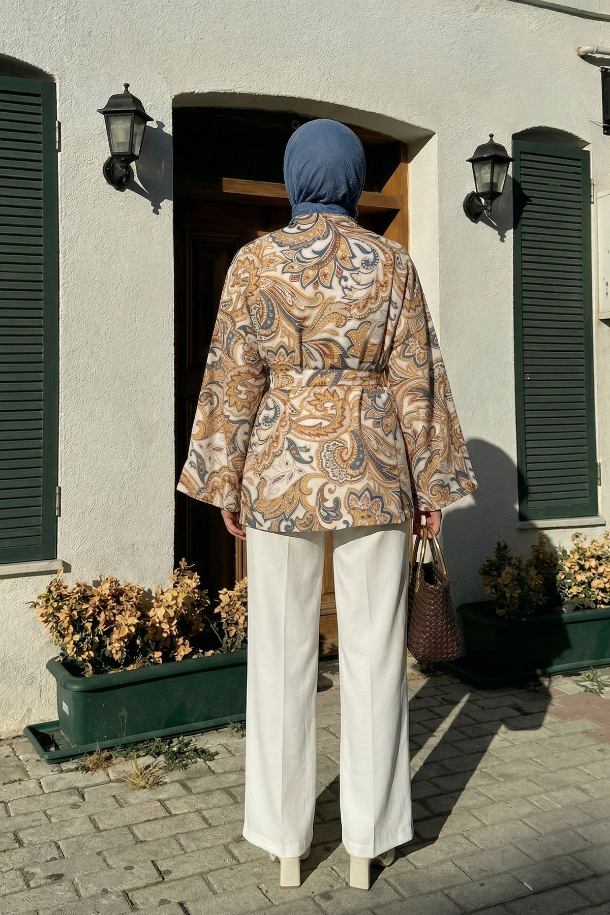 Etnik Desen Kimono 23751 - KREM |  