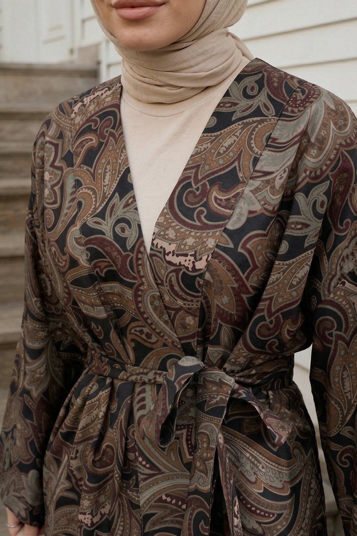 Etnik Desen Kimono 23751 - KAHVERENGİ |  