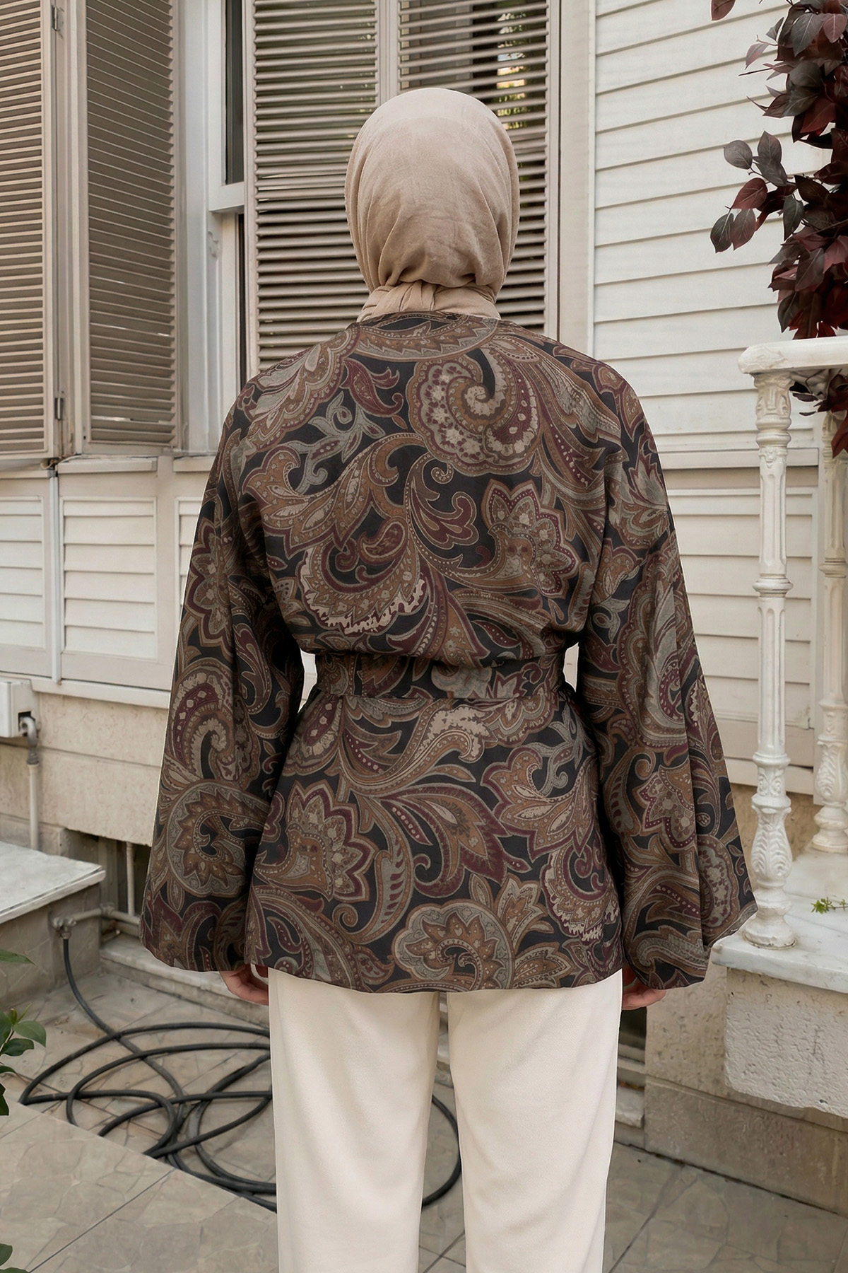 Etnik Desen Kimono 23751 - KAHVERENGİ |  