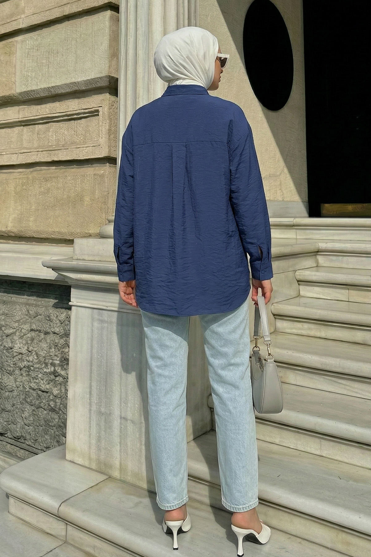 Düğmeli Tesettür Gömlek 612137 - LACİVERT |  