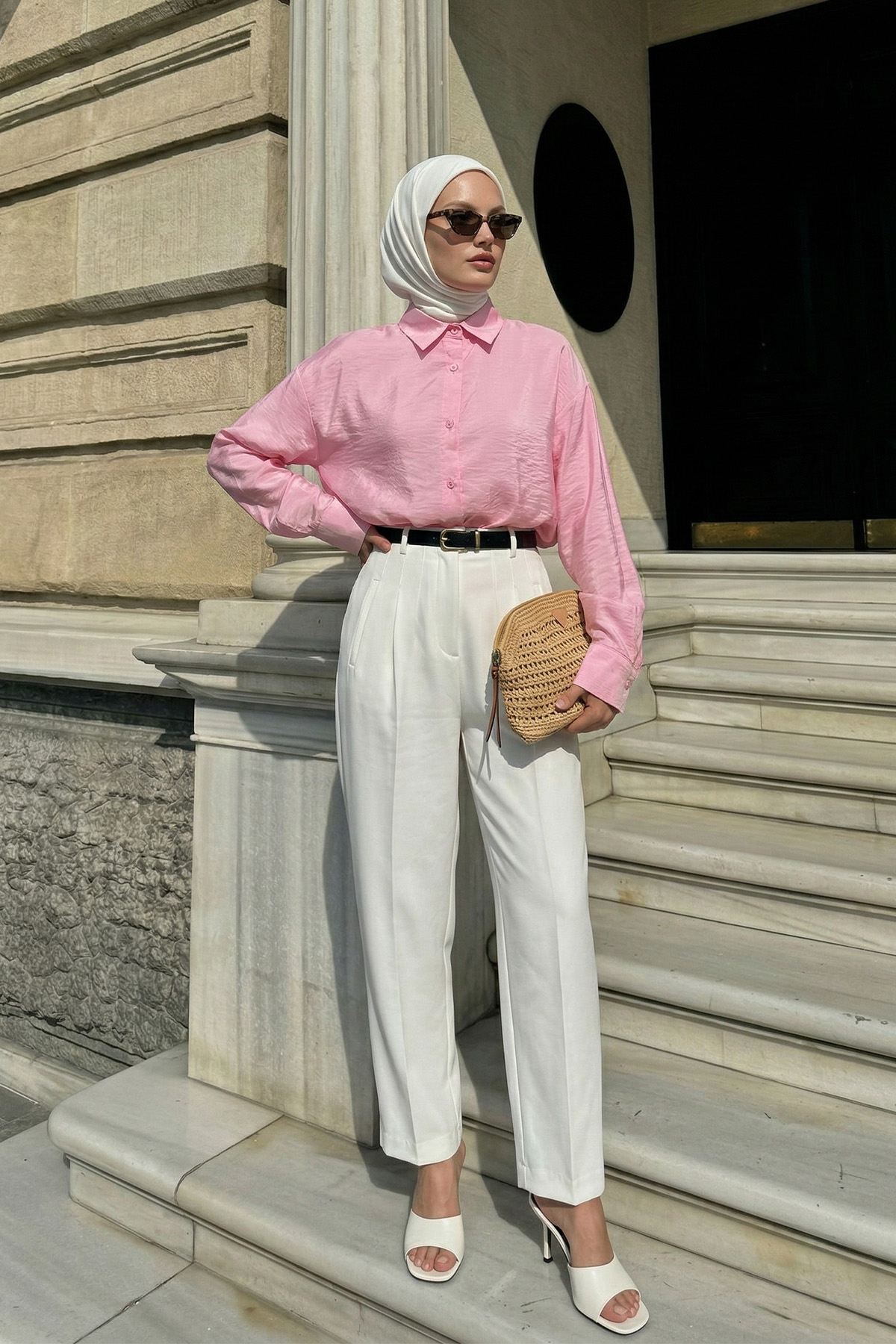 Düğmeli Tesettür Gömlek 612137 - PEMBE |  