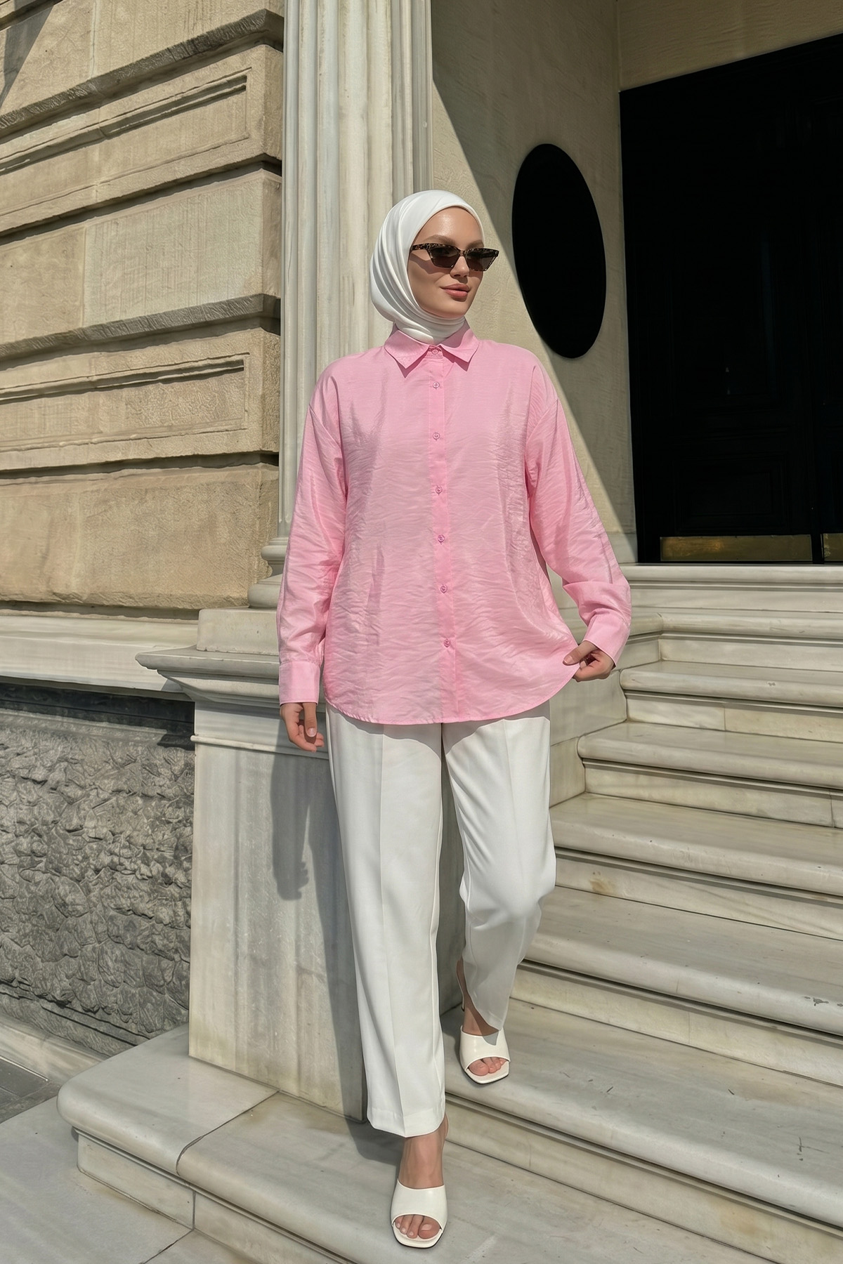 Düğmeli Tesettür Gömlek 612137 - PEMBE |  