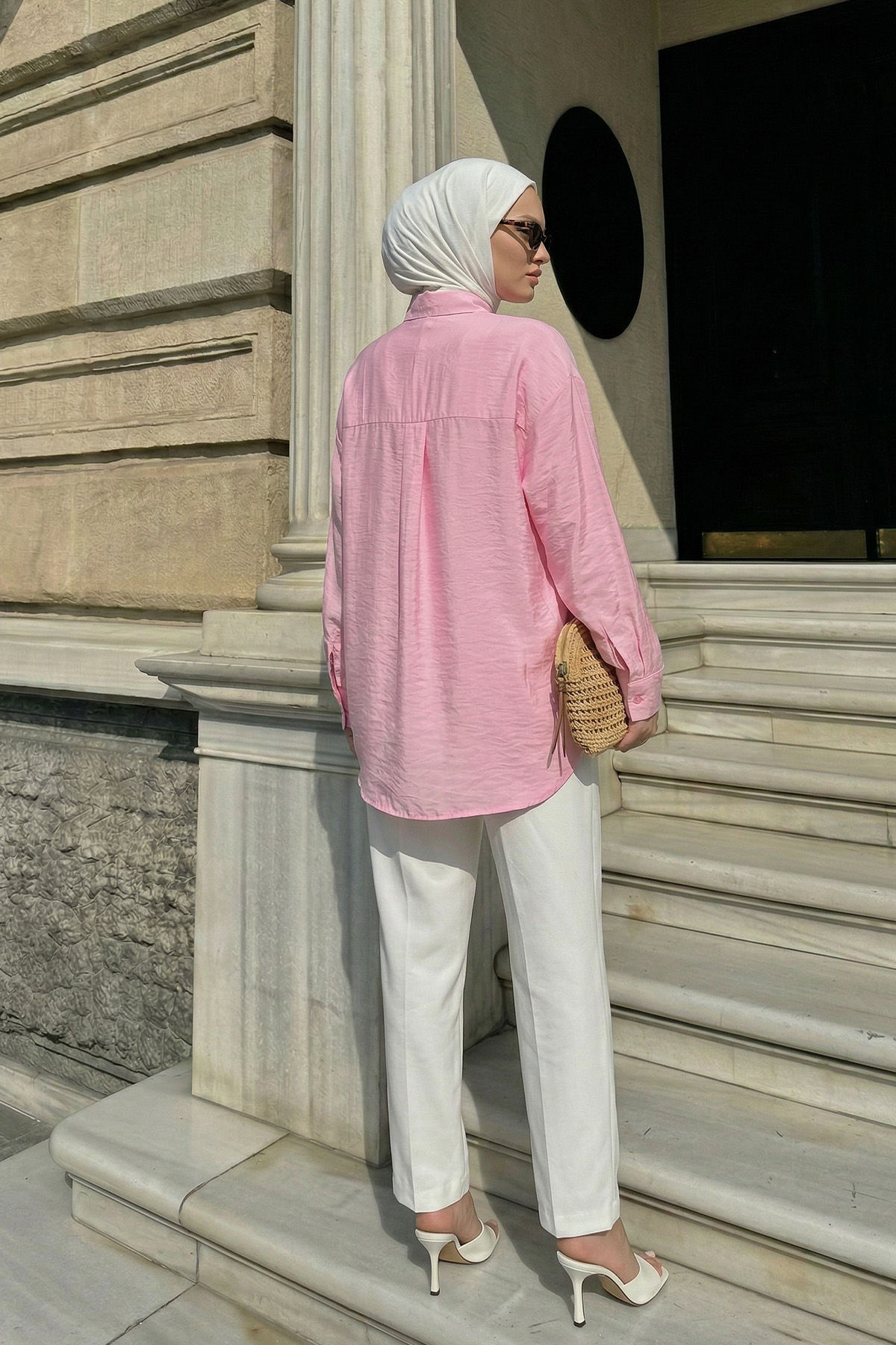 Düğmeli Tesettür Gömlek 612137 - PEMBE |  