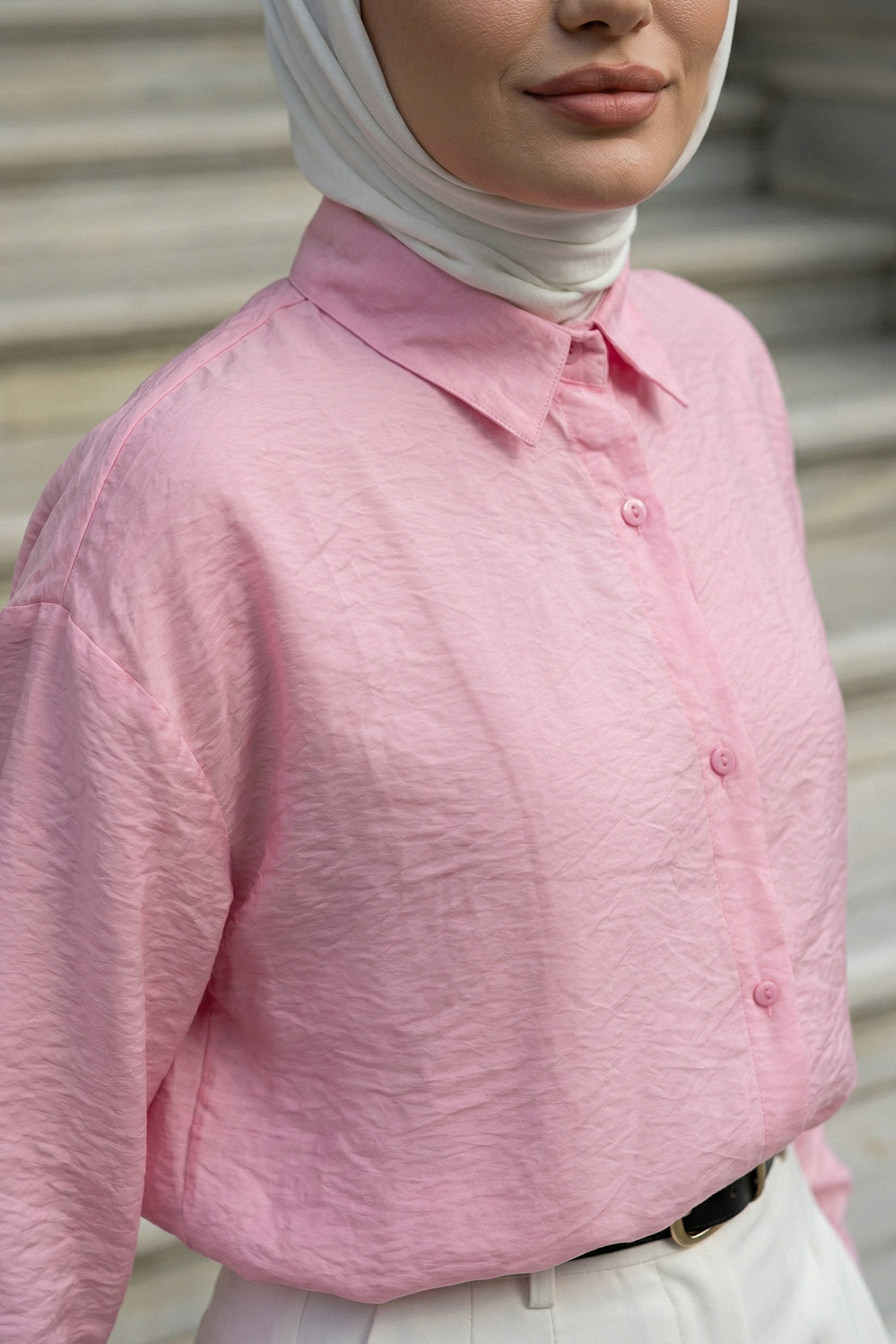 Düğmeli Tesettür Gömlek 612137 - PEMBE |  