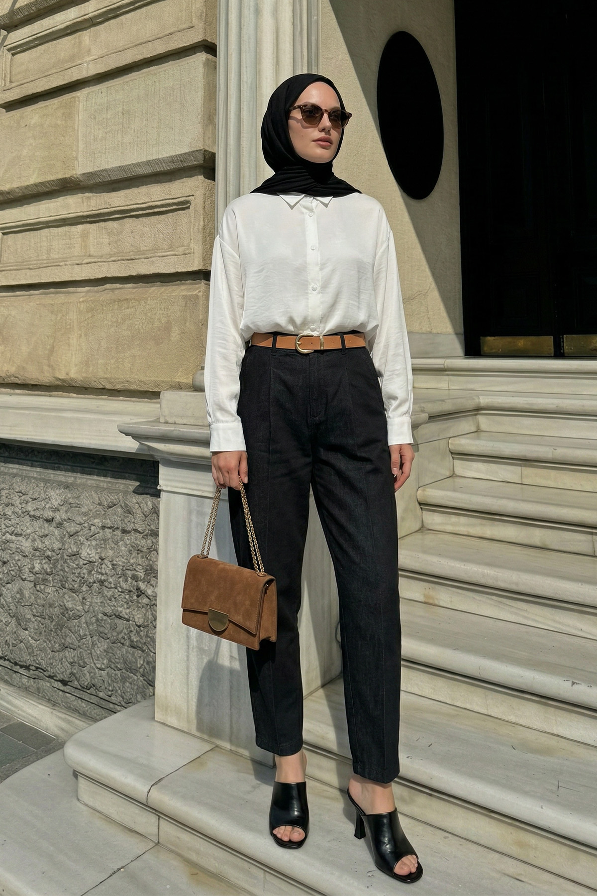 Düğmeli Tesettür Gömlek 612137 - EKRU |  