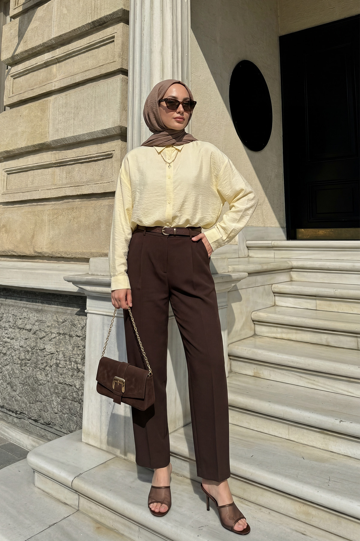 Düğmeli Tesettür Gömlek 612137 - SARI |  