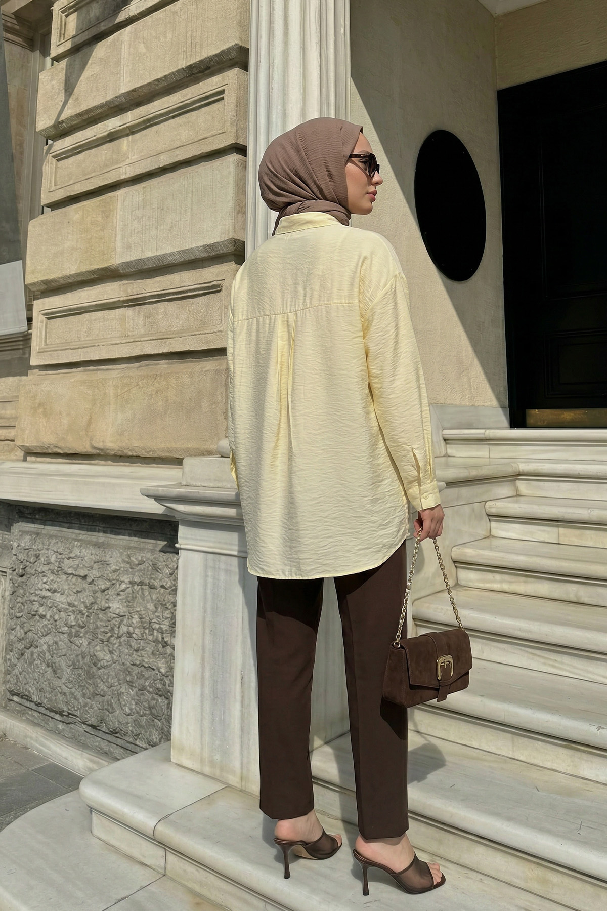 Düğmeli Tesettür Gömlek 612137 - SARI |  