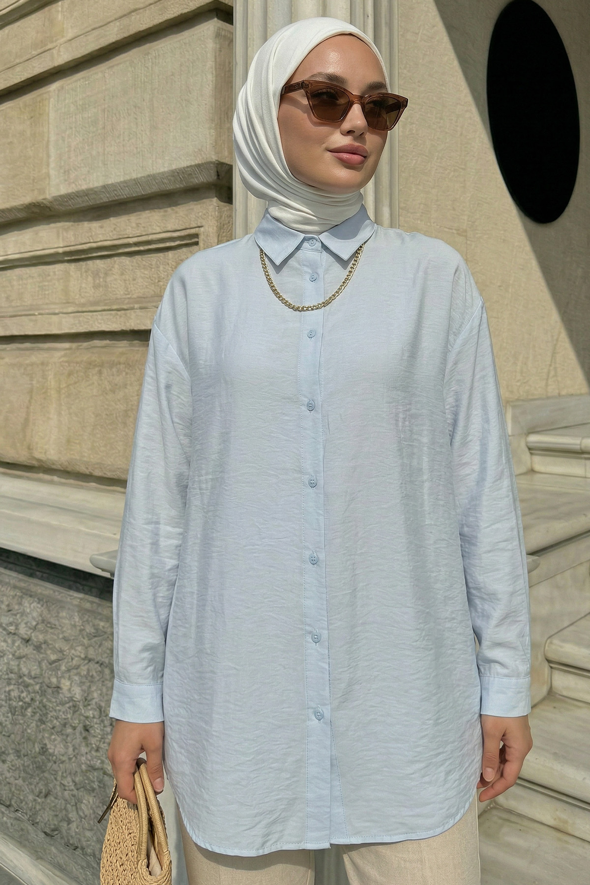 Düğmeli Tesettür Gömlek 612137 - BEBE MAVİSİ |  