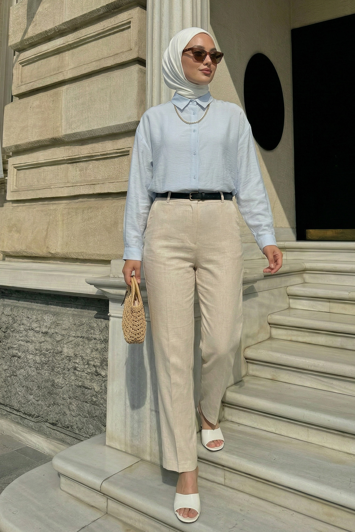 Düğmeli Tesettür Gömlek 612137 - BEBE MAVİSİ |  