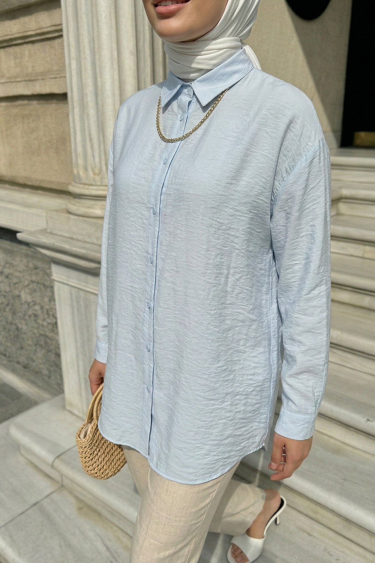 Düğmeli Tesettür Gömlek 612137 - BEBE MAVİSİ |  
