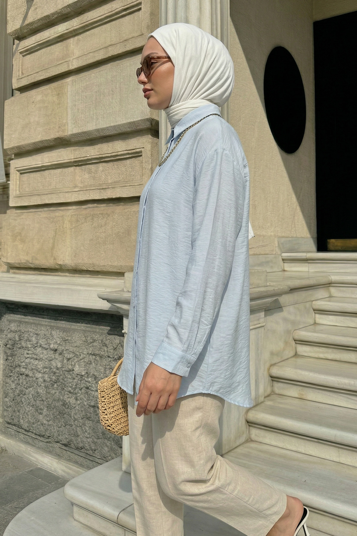 Düğmeli Tesettür Gömlek 612137 - BEBE MAVİSİ |  