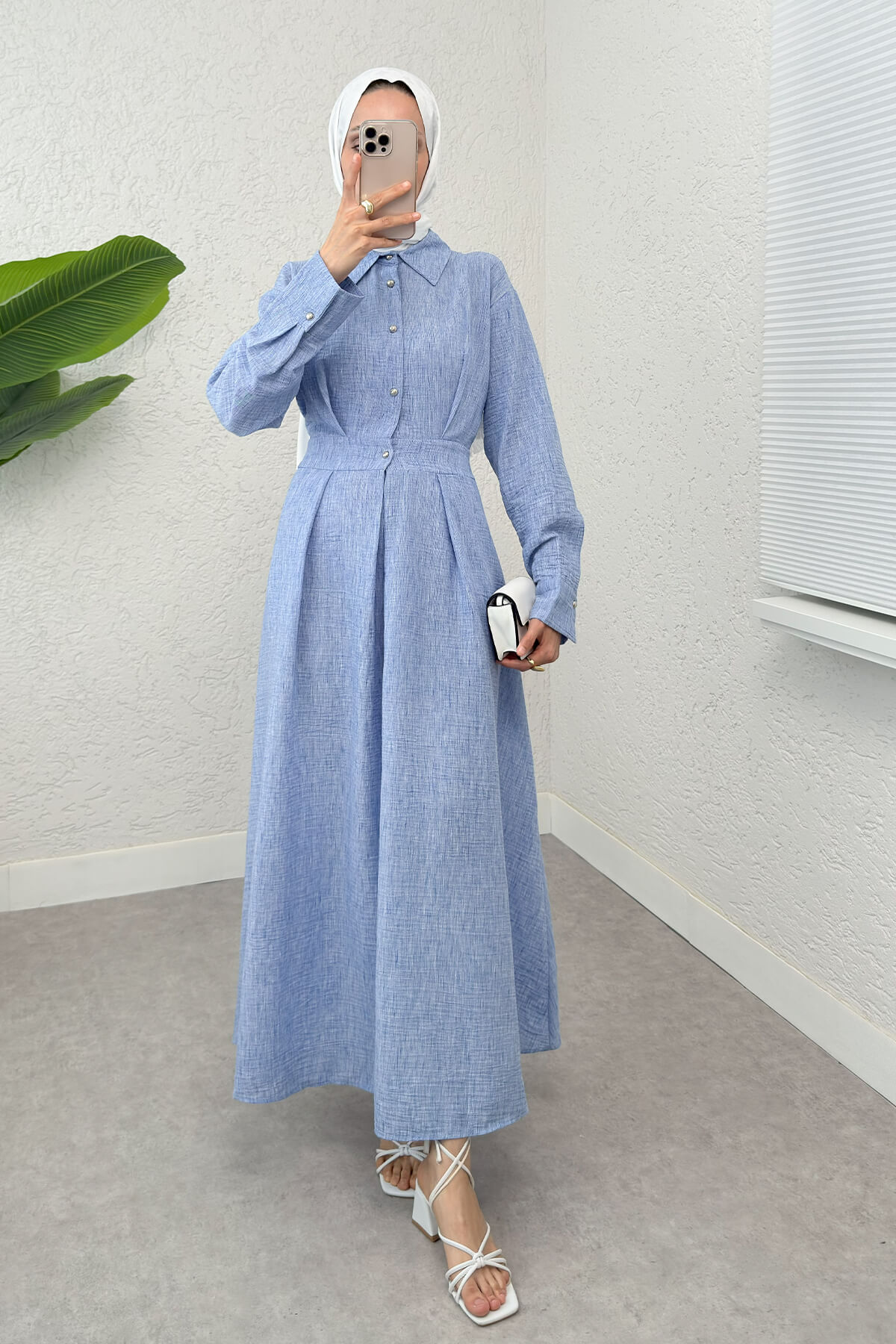 Pile Detaylı Elbise 2292 - MAVİ |  