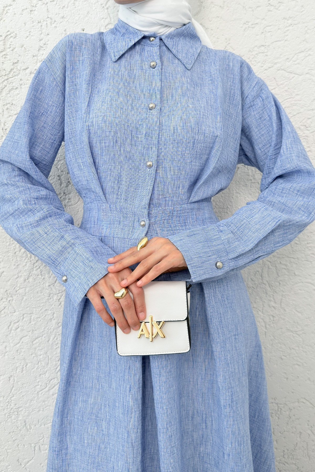 Pile Detaylı Elbise 2292 - MAVİ |  