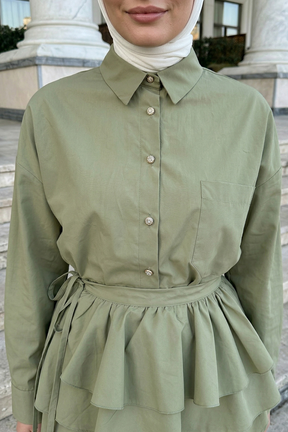 Aller Detaylı Tunik Y0123 - MİNT YEŞİLİ |  