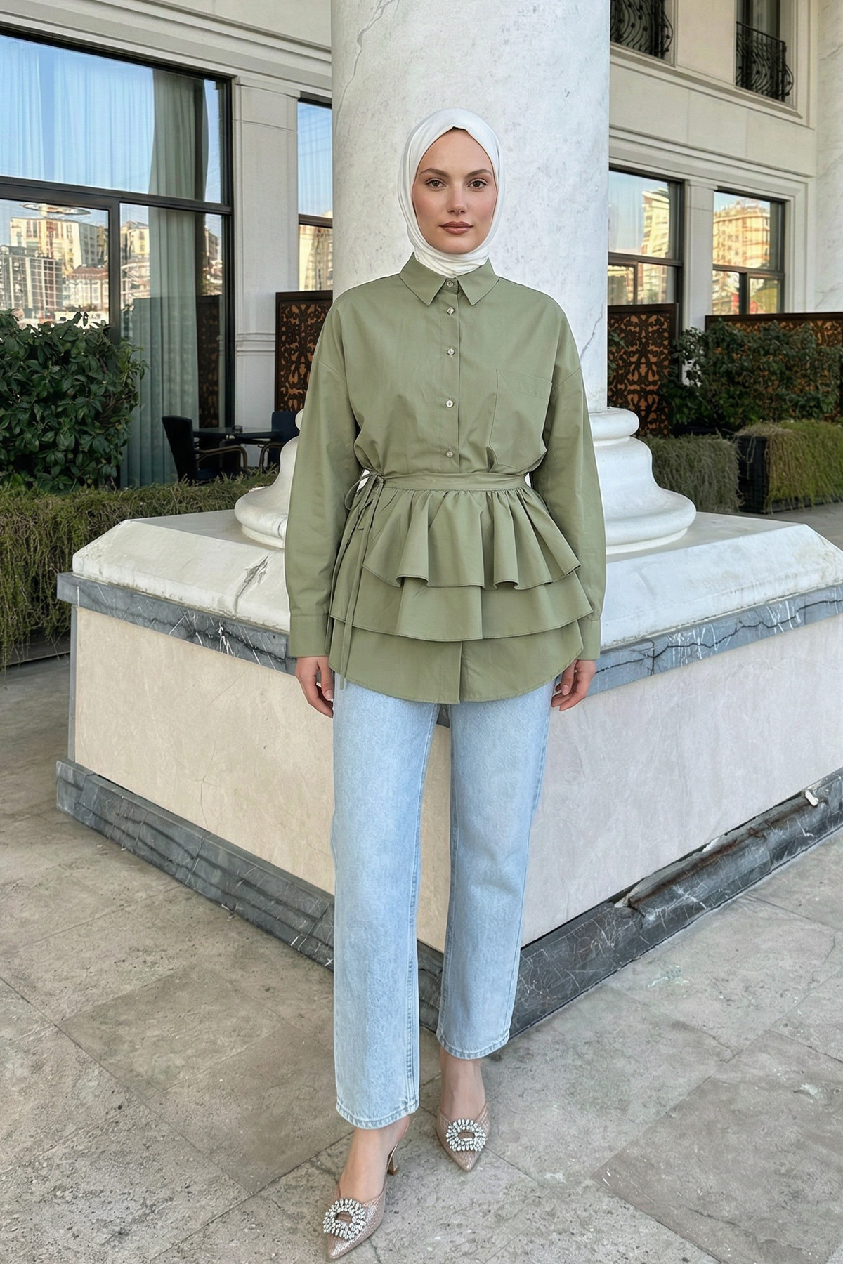 Aller Detaylı Tunik Y0123 - MİNT YEŞİLİ |  