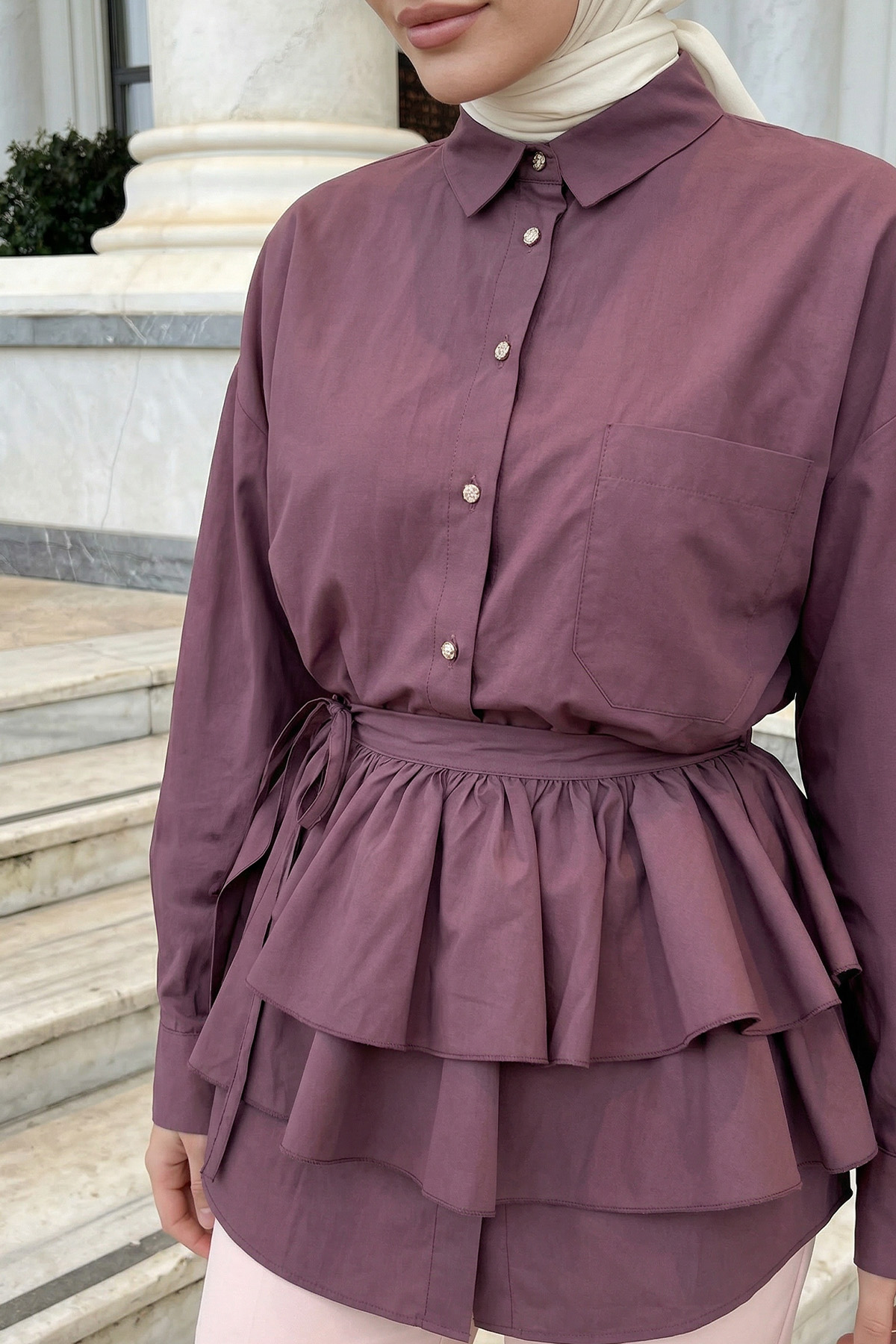 Aller Detaylı Tunik Y0123 - VİŞNE ÇÜRÜĞÜ |  