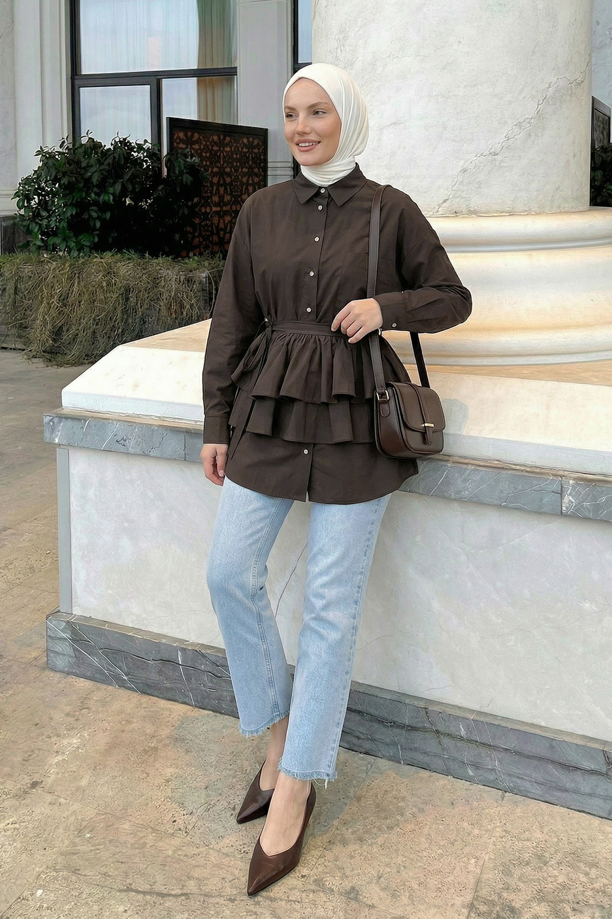 Aller Detaylı Tunik Y0123 - KAHVERENGİ |  