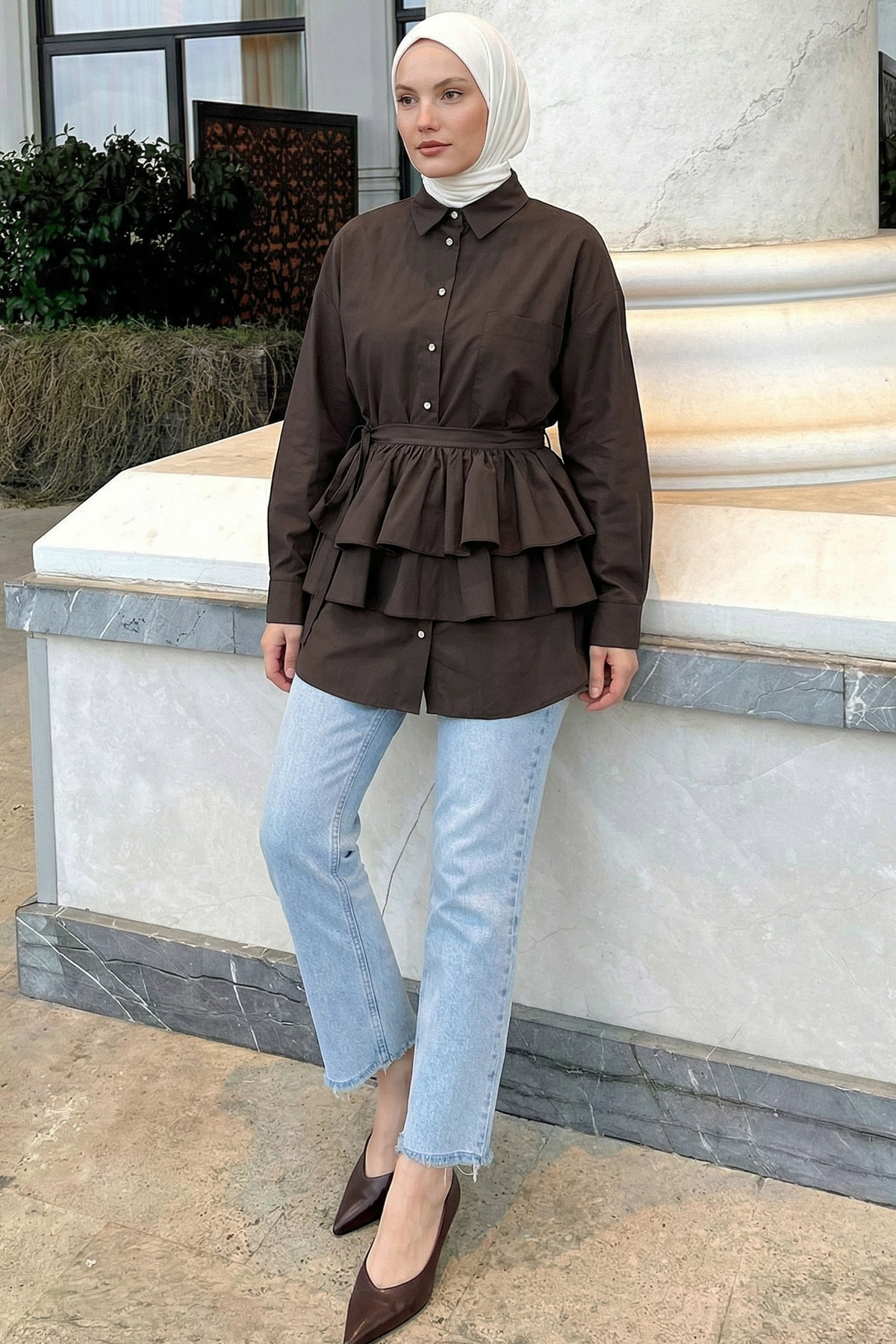 Aller Detaylı Tunik Y0123 - KAHVERENGİ |  