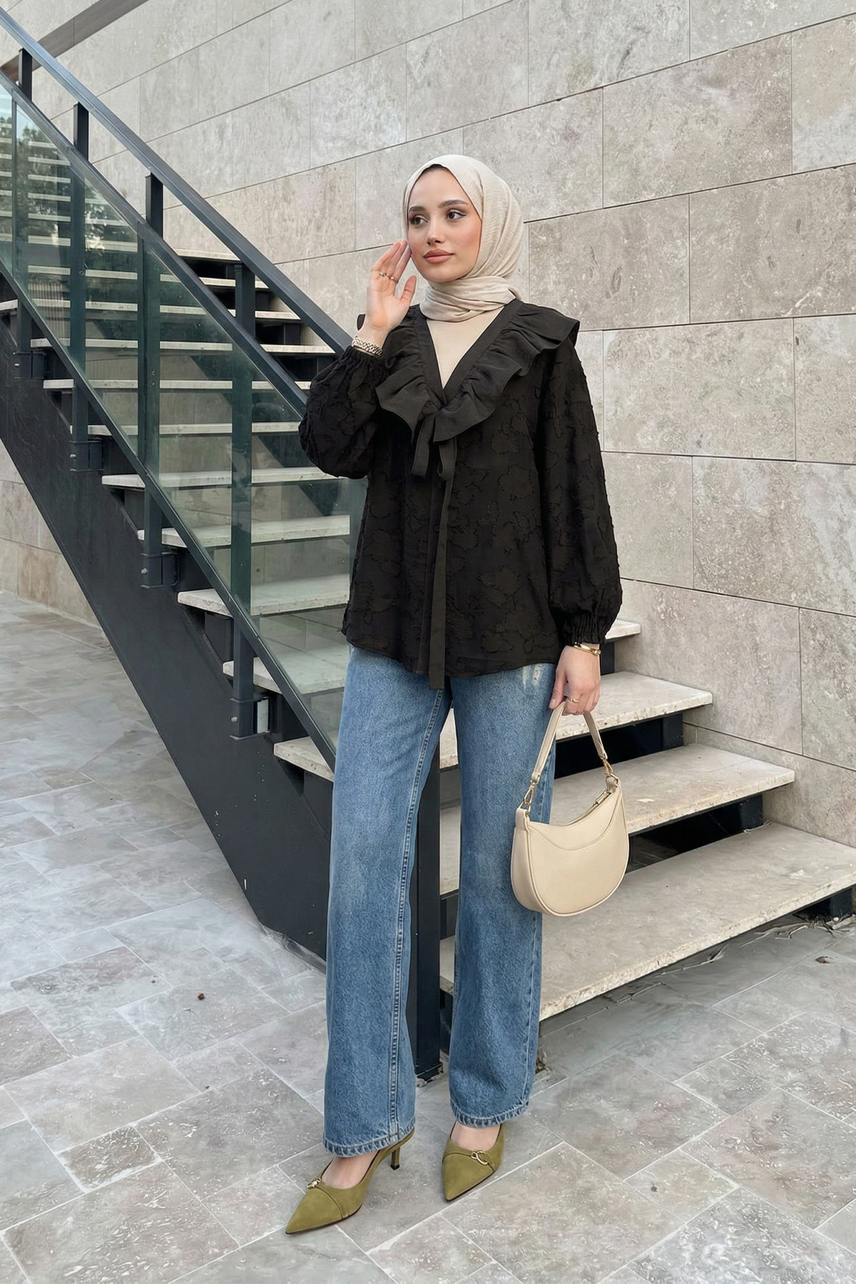 Fırfır Yakalı Kimono Y0110 - A. KAHVE |  