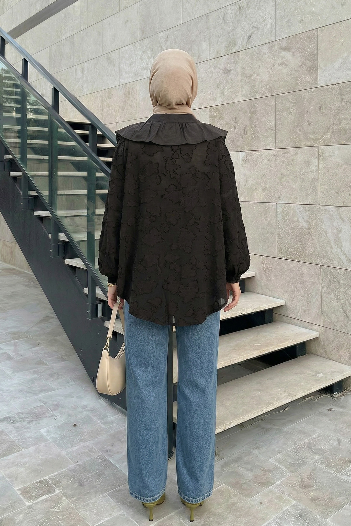 Fırfır Yakalı Kimono Y0110 - A. KAHVE |  