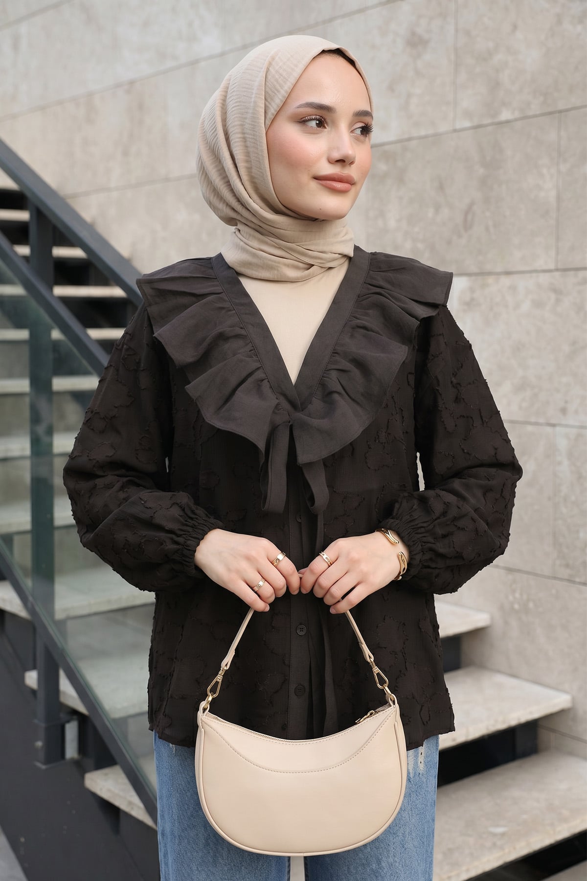 Fırfır Yakalı Kimono Y0110 - A. KAHVE |  