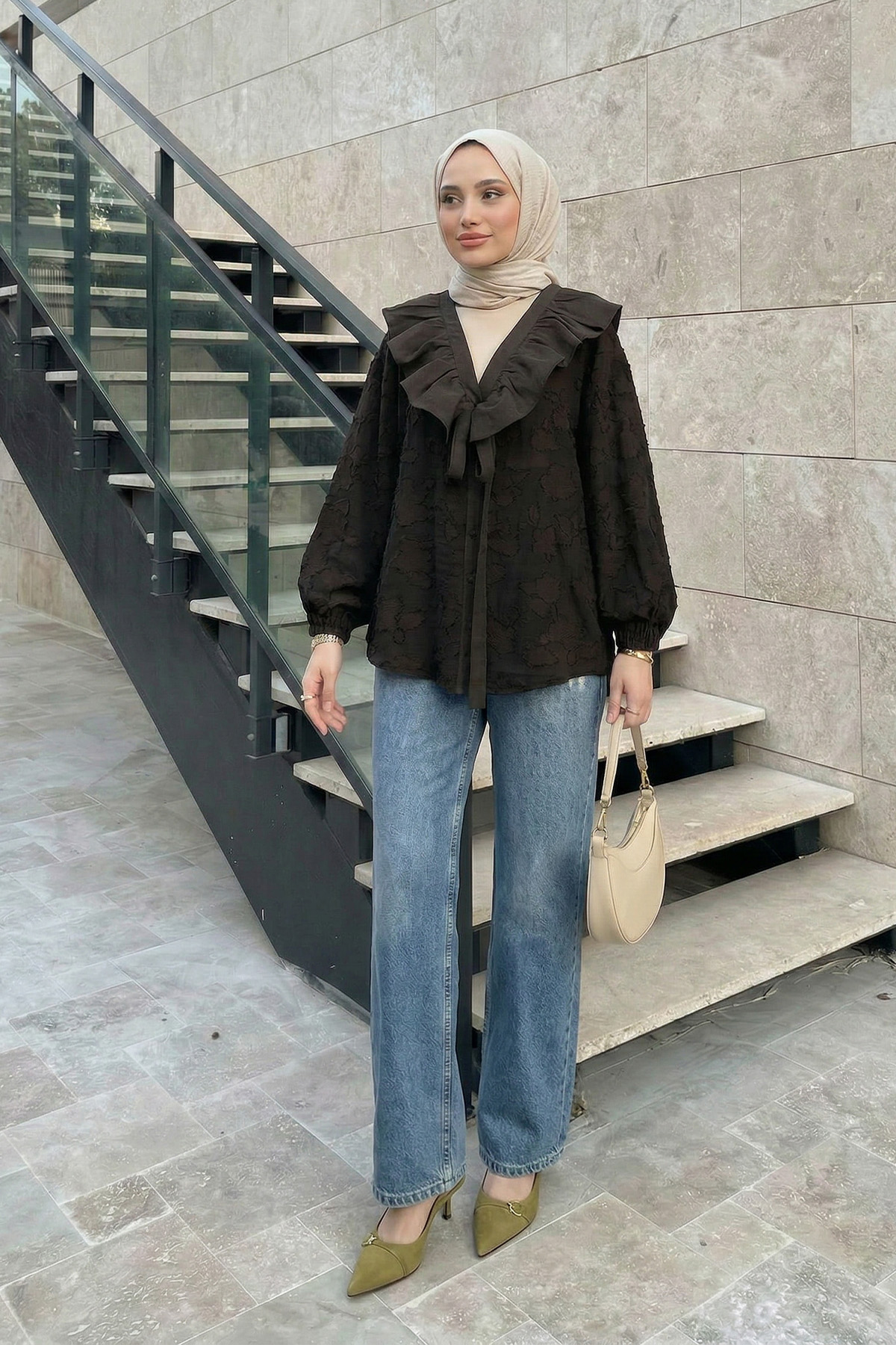 Fırfır Yakalı Kimono Y0110 - A. KAHVE |  