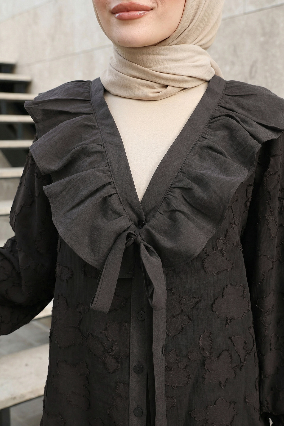 Fırfır Yakalı Kimono Y0110 - A. KAHVE |  