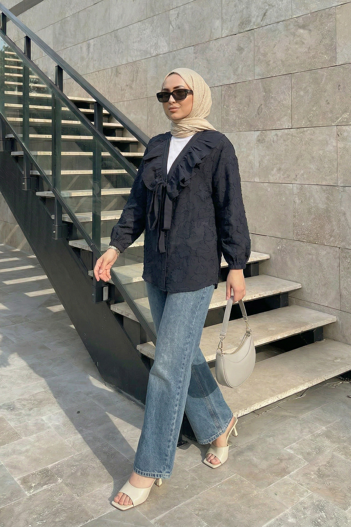 Fırfır Yakalı Kimono Y0110 - LACİVERT |  