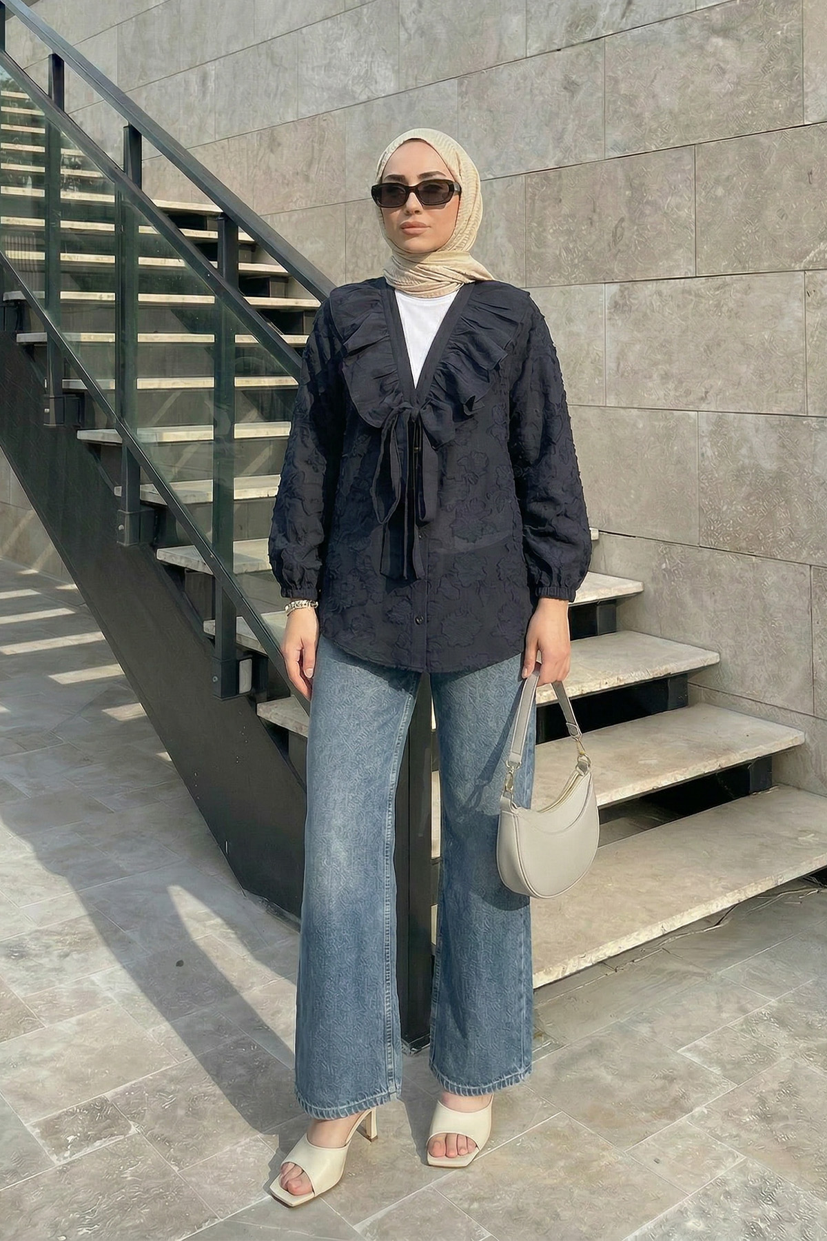 Fırfır Yakalı Kimono Y0110 - LACİVERT |  