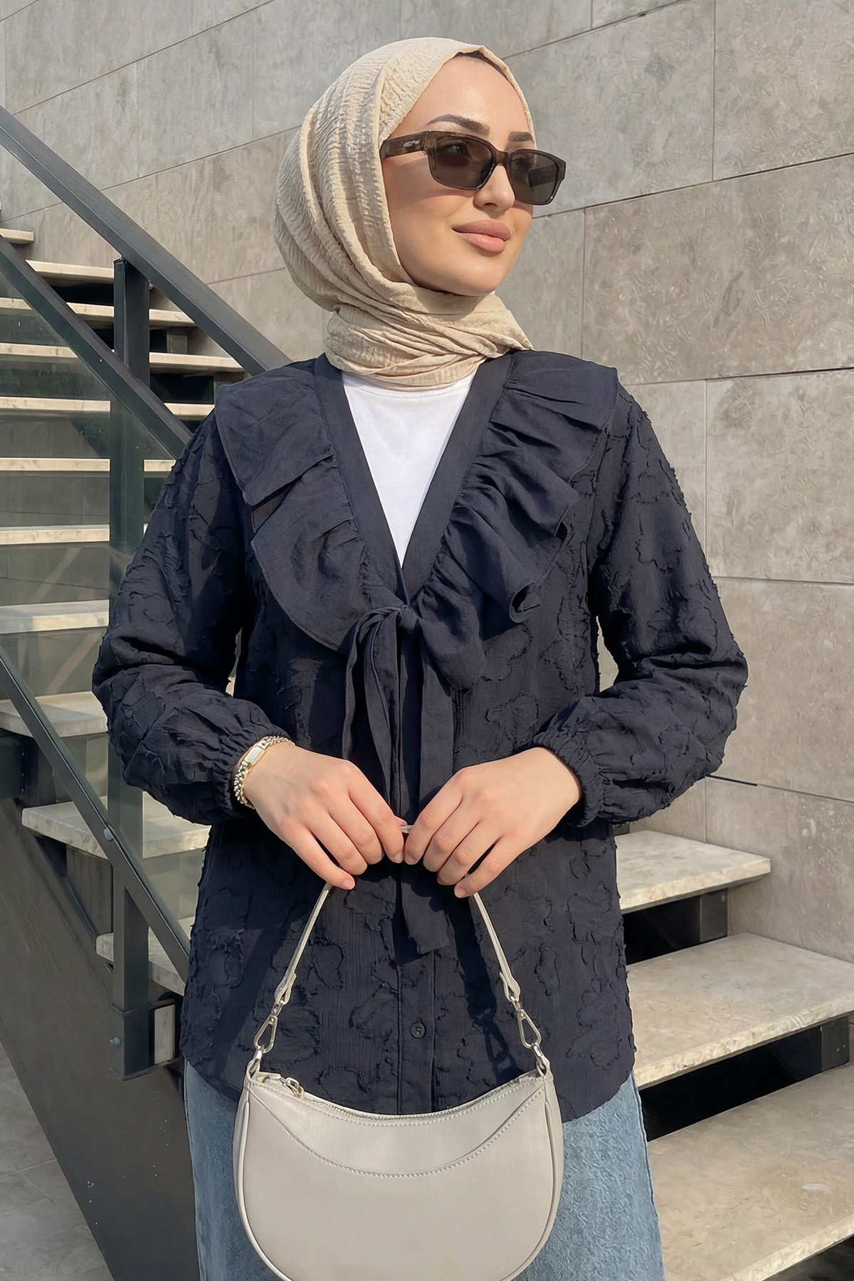 Fırfır Yakalı Kimono Y0110 - LACİVERT |  