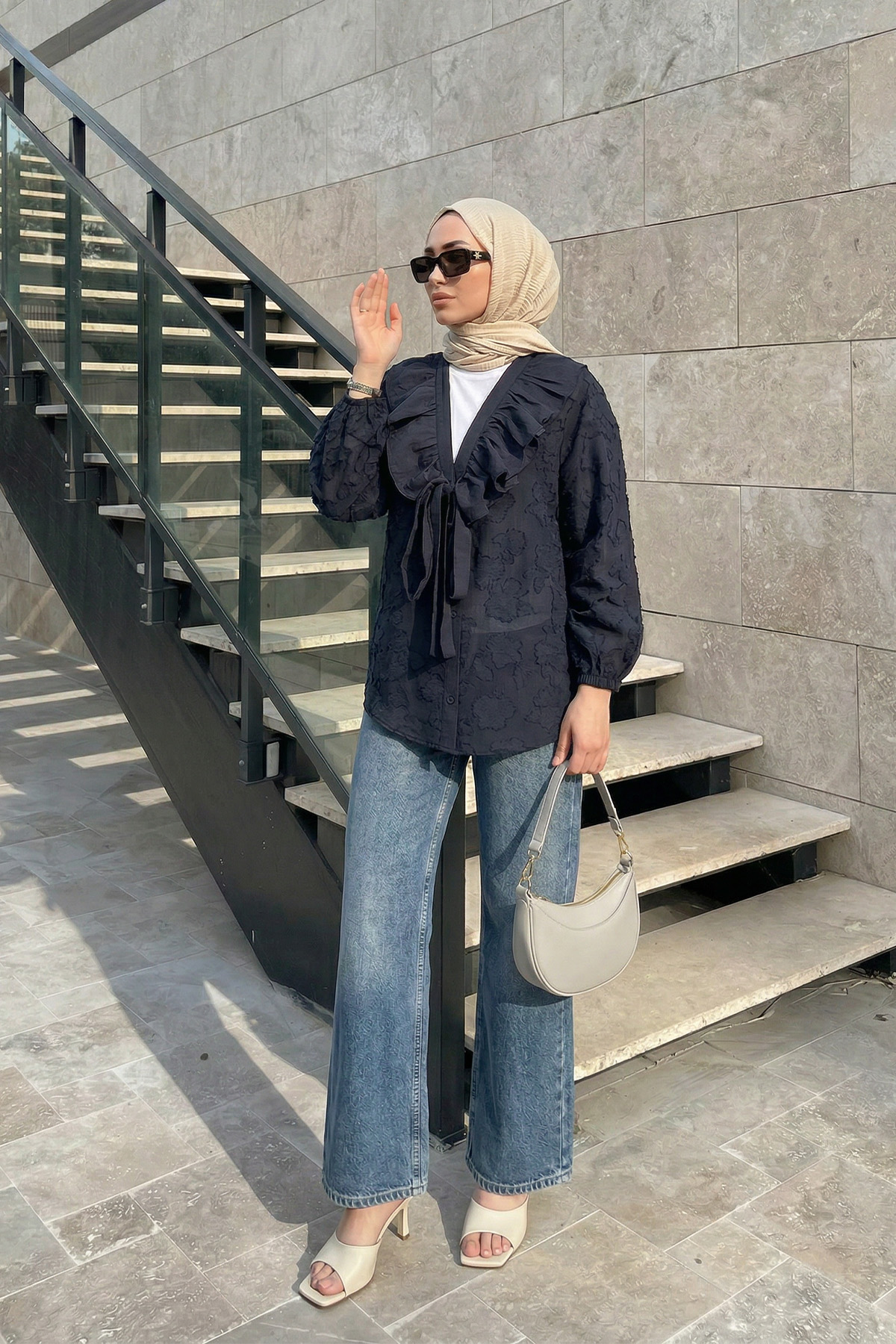 Fırfır Yakalı Kimono Y0110 - LACİVERT |  